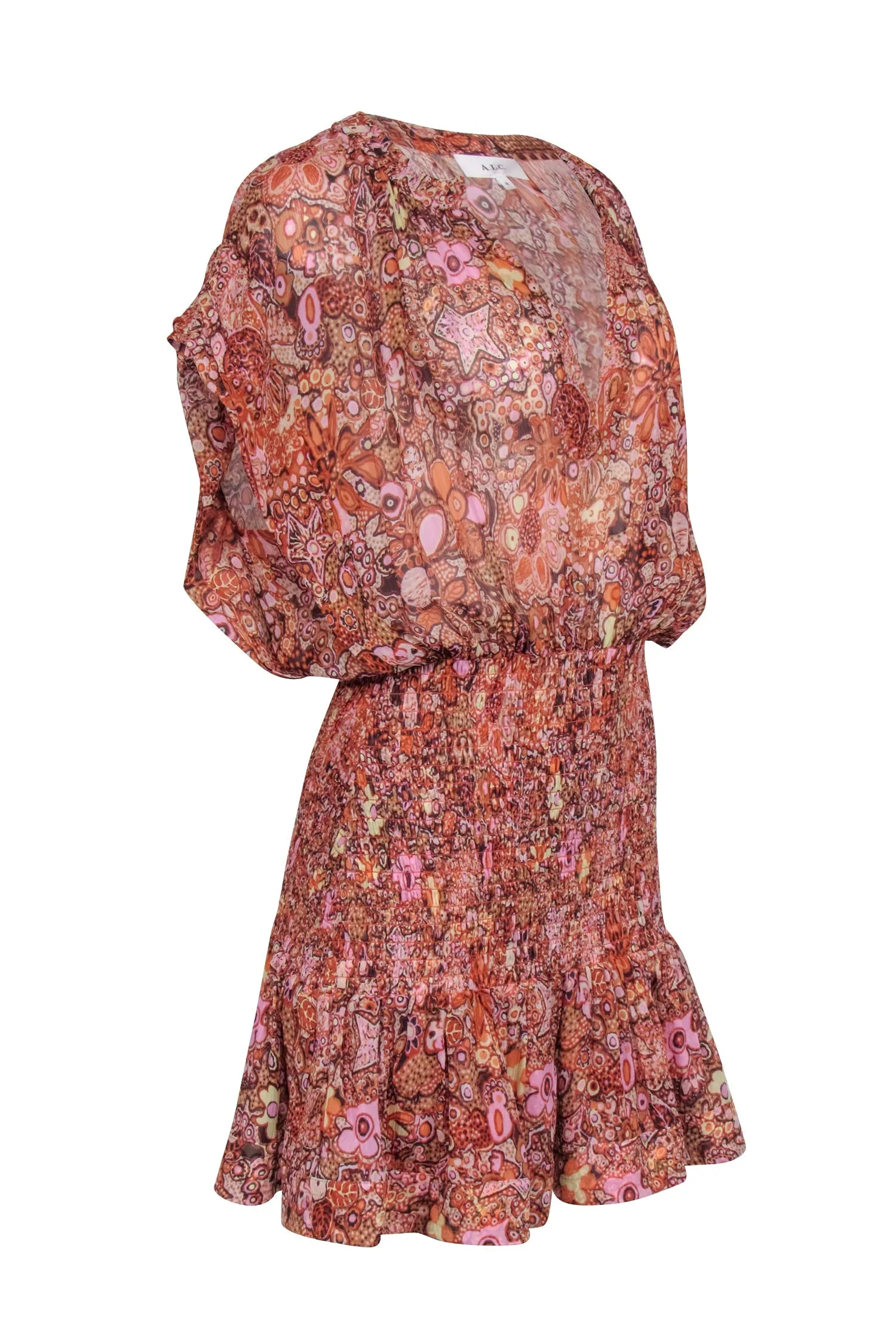 A.L.C. - Orange & Pink Paisley Print Smocked Bottom Dress Sz 14