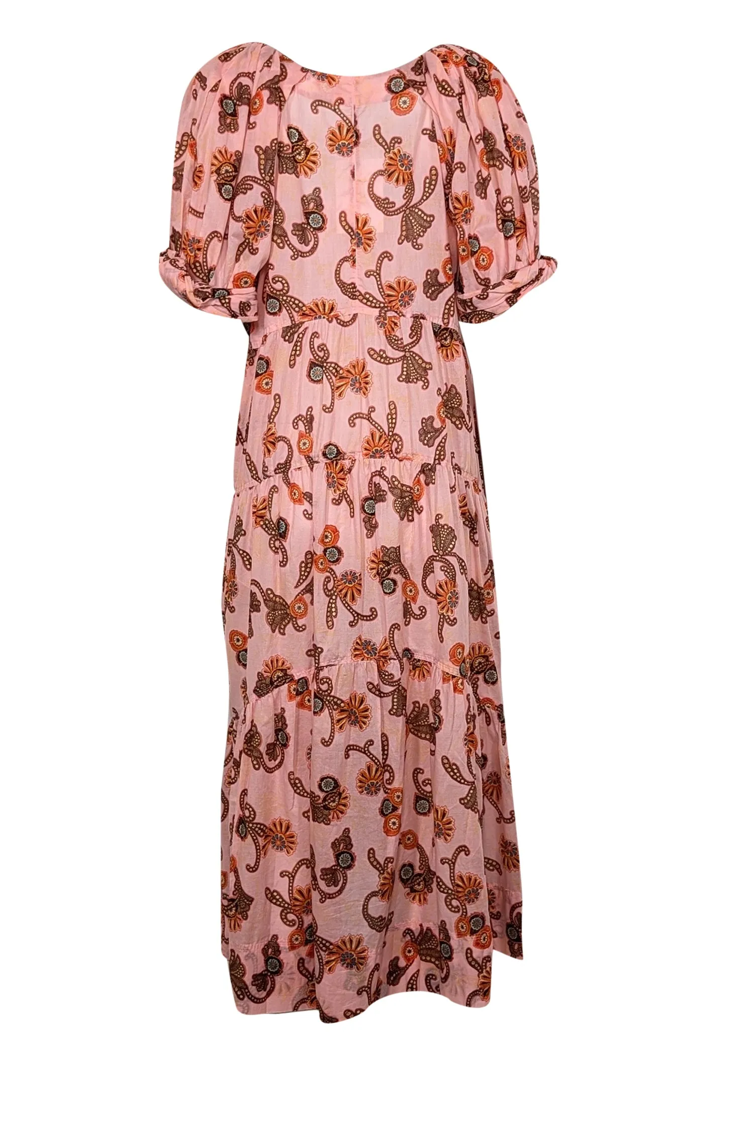 A.L.C. - Pink & Orange Paisley Print Cotton Tiered Midi Dress Sz 10