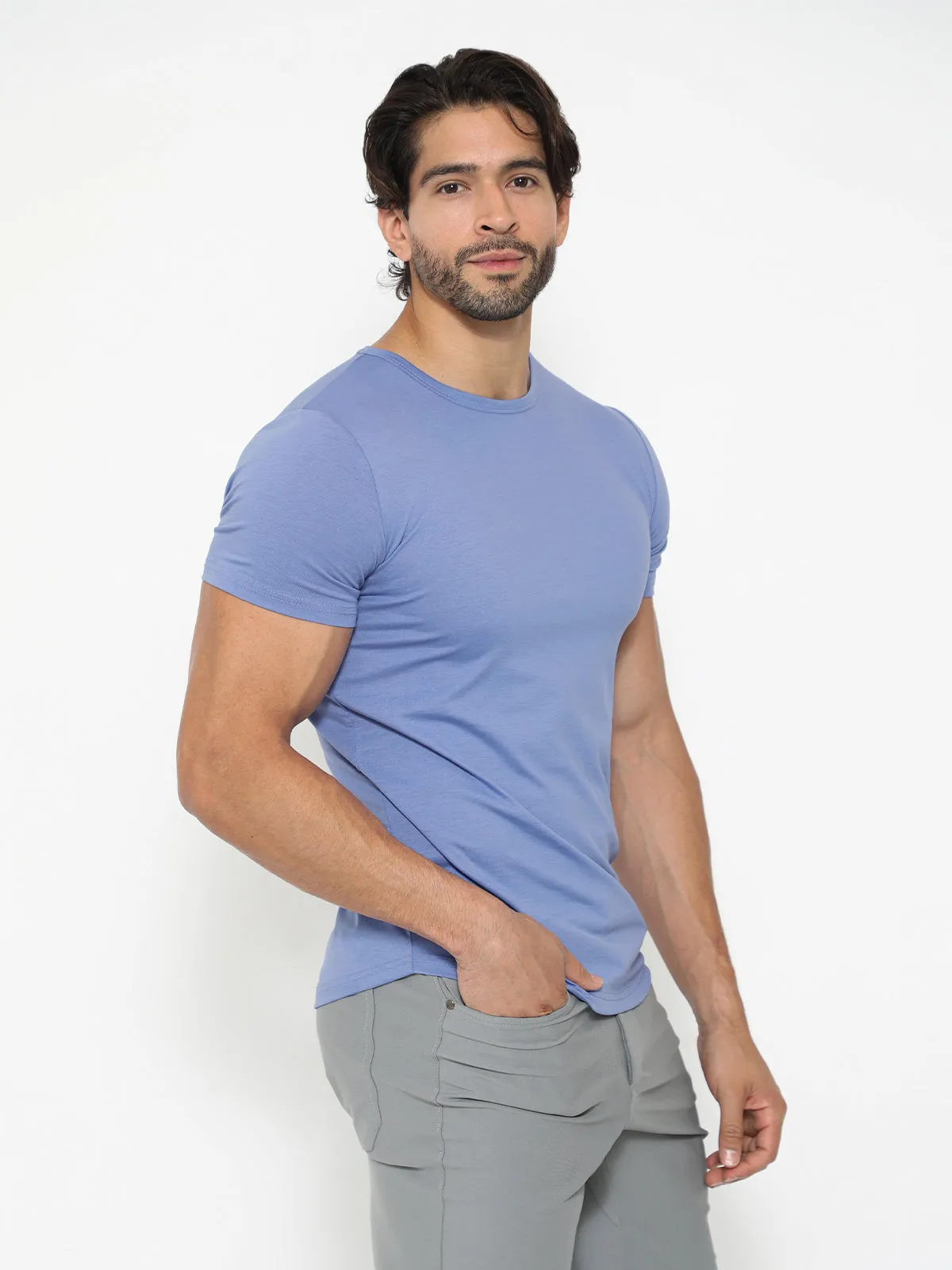 All Day Elite Curve-Hem Tee Short Sleeve Morning Air