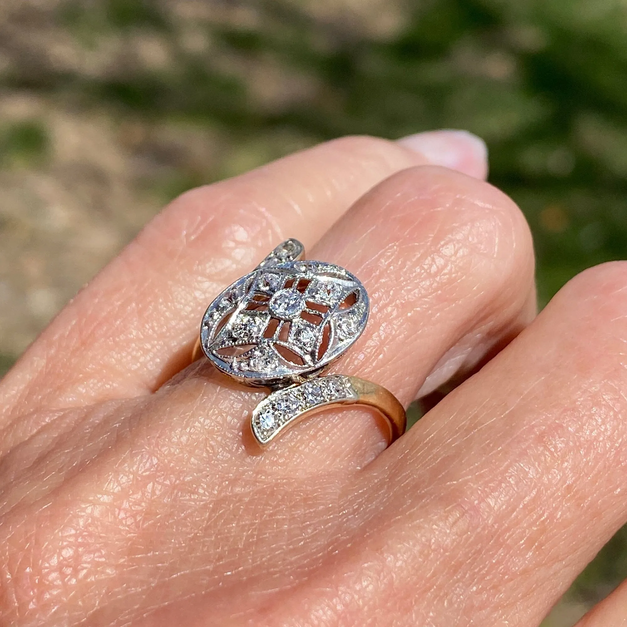 Antique 14K Gold Filigree Art Deco Diamond Ring