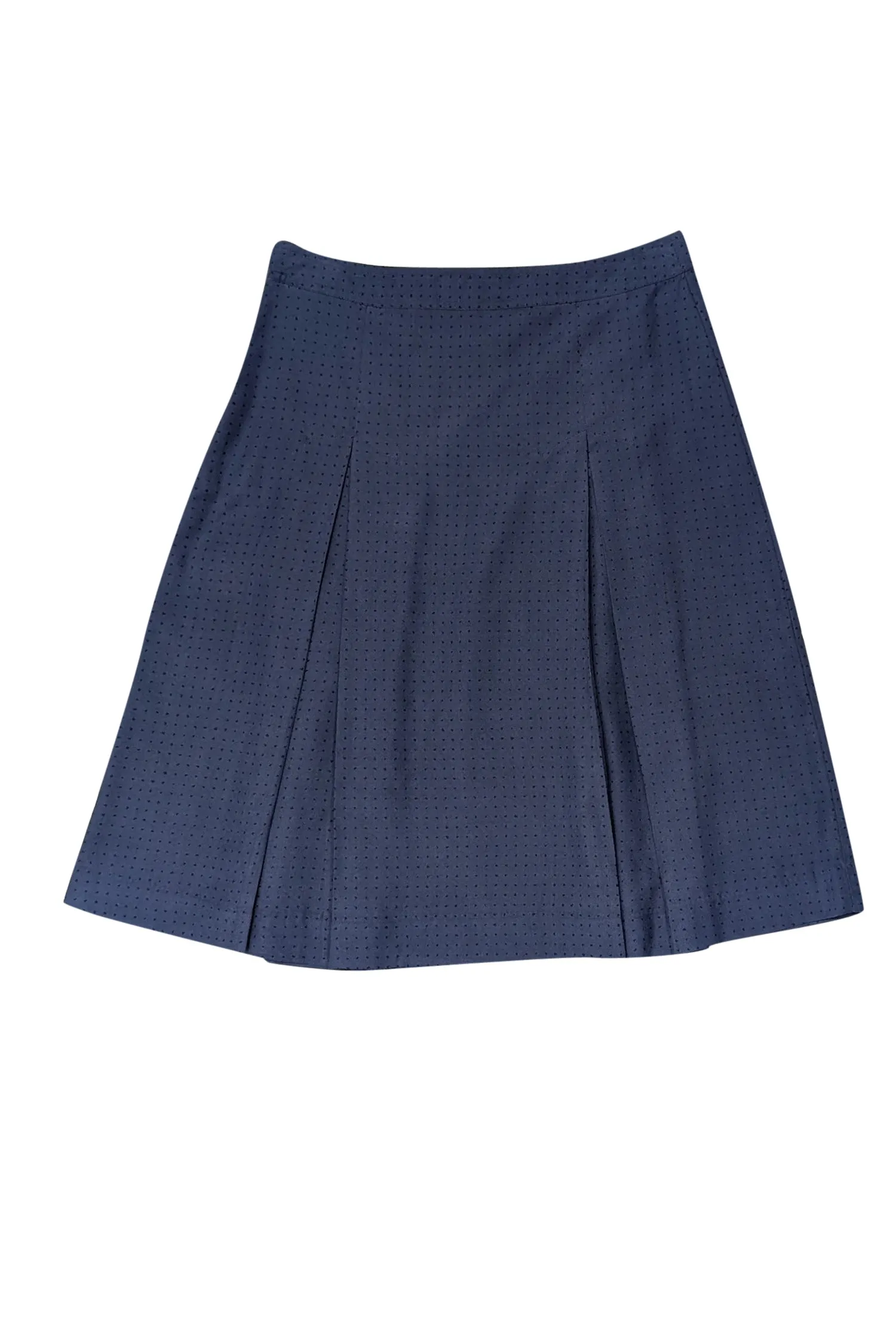 A.P.C. - Navy Polka Dot Silk Pleated Skirt Sz 0