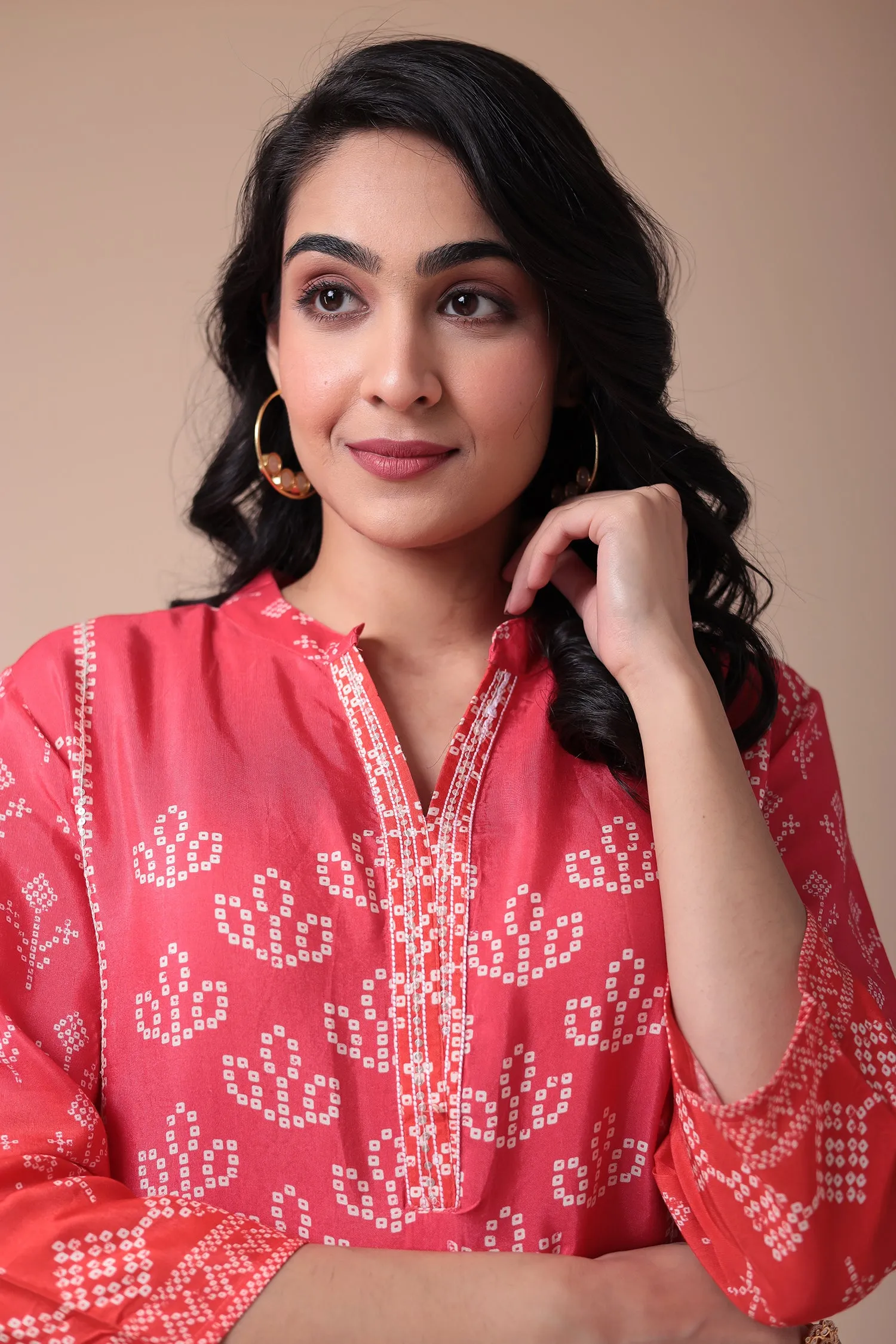 Bandhej Silk Blend Kurta Set with Embroidered work