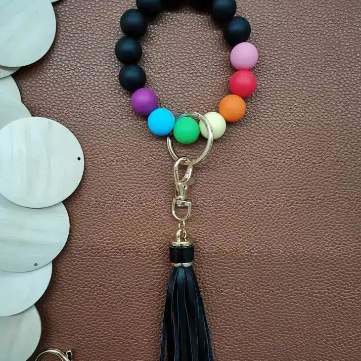 Bangle Keychain | Silicone Wristlet Key Ring | Bead Bracelet