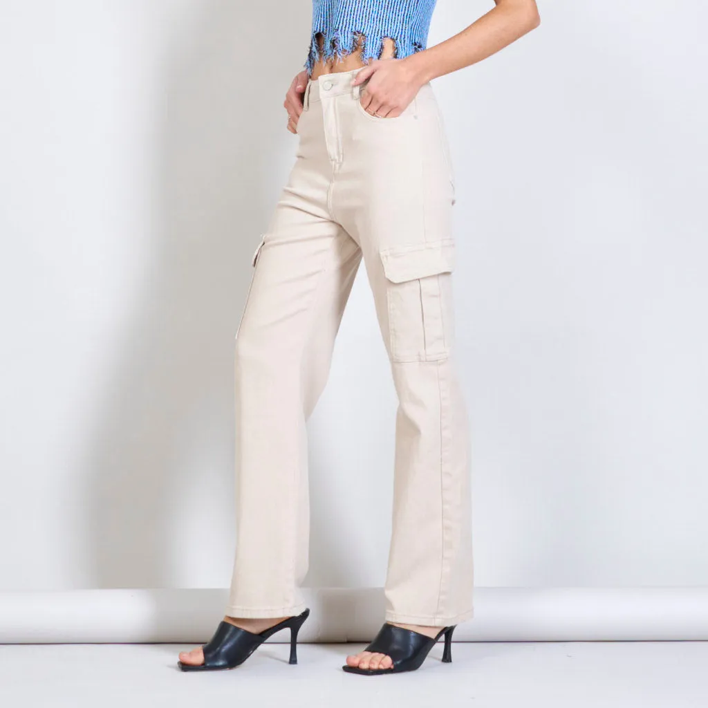 Beige two side pockets jeans wholesale