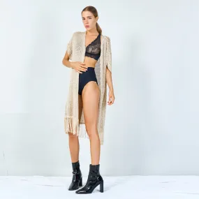 Bohemian long open-knit cardigan with fringe wholesale