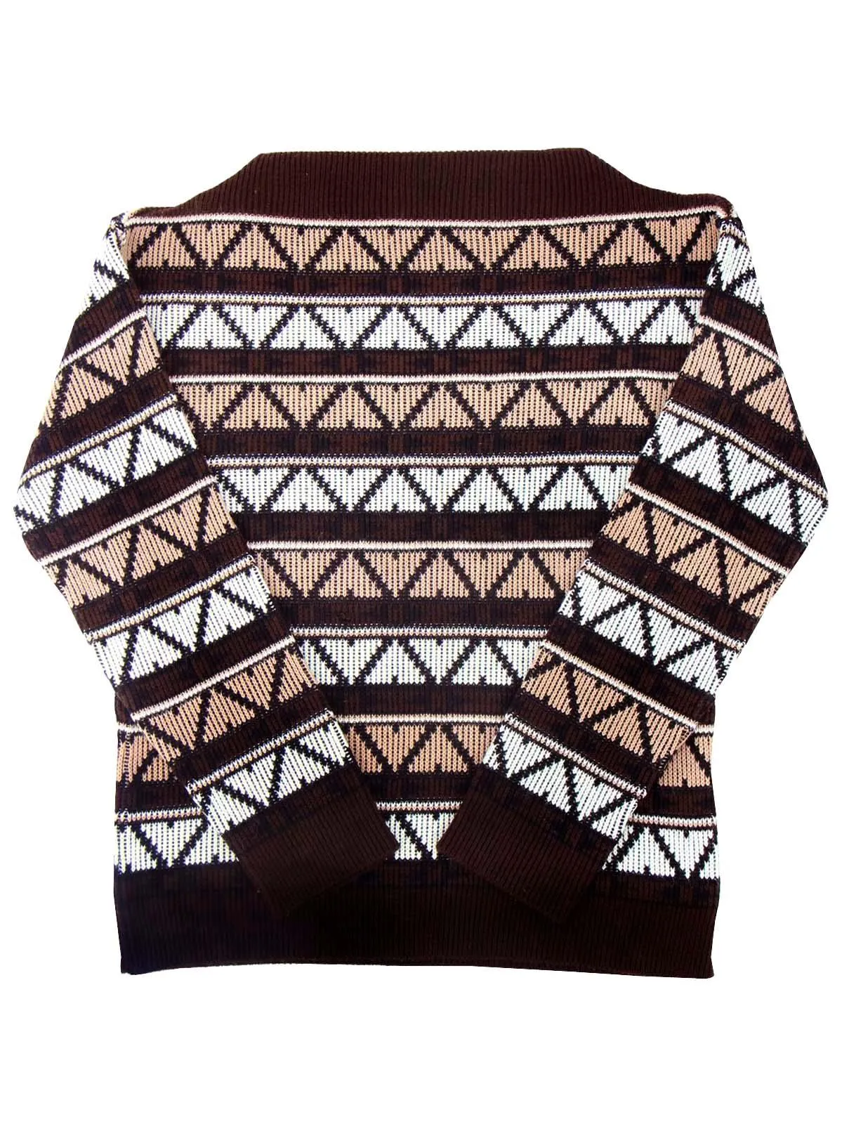 Brown Geometric Pattern Vintage Boat Neck Jumper