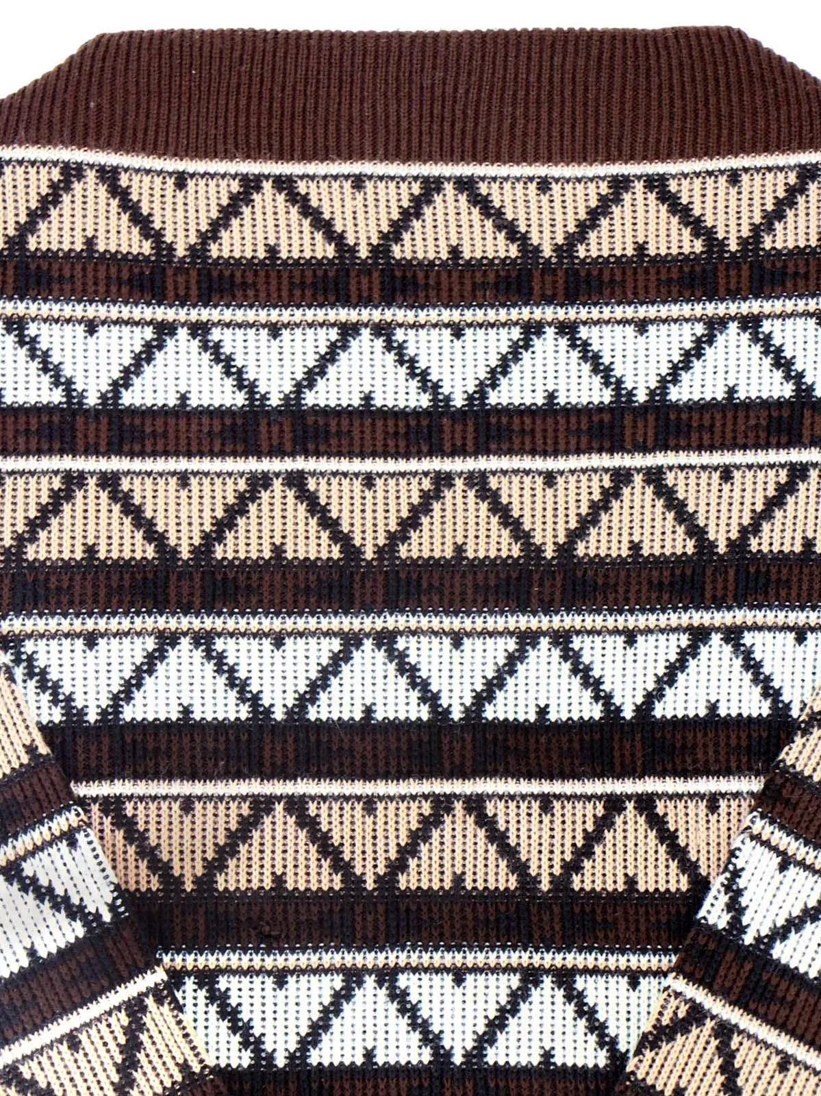 Brown Geometric Pattern Vintage Boat Neck Jumper