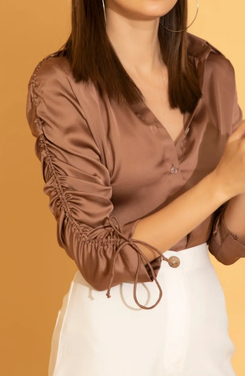 Brown String Sleeve Shirt