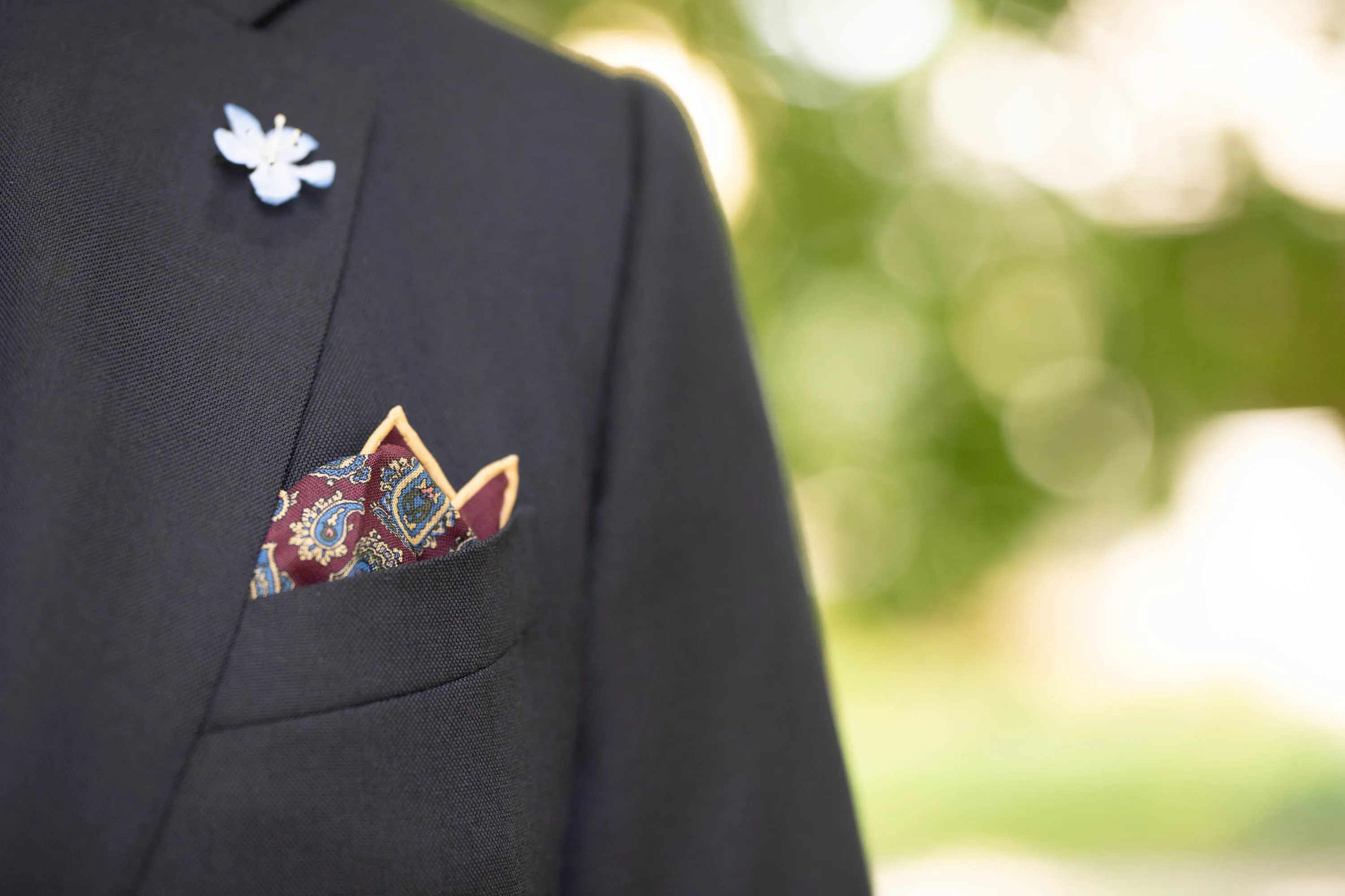 Burgundy Paisley Silk Wool Pocket Square