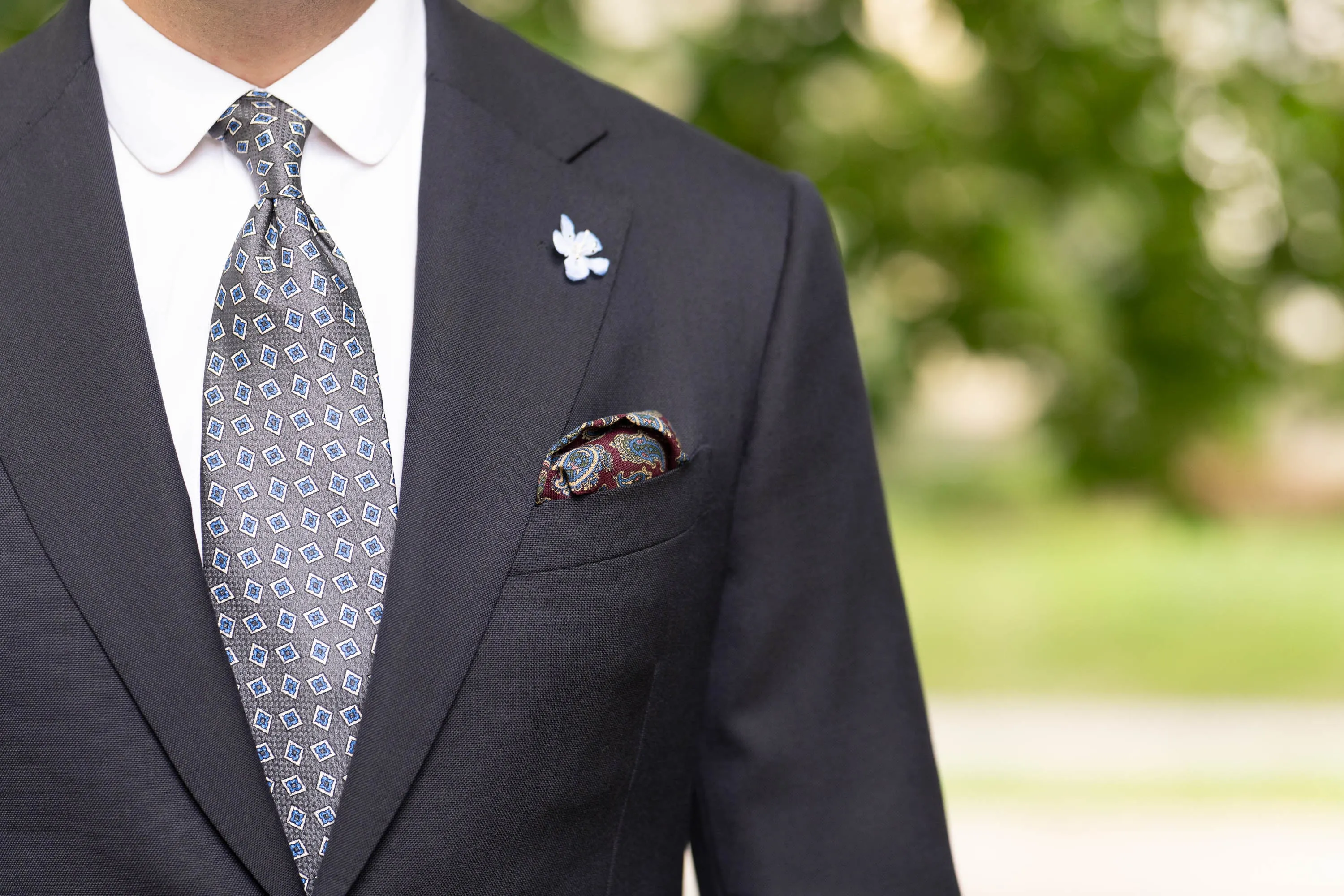 Burgundy Paisley Silk Wool Pocket Square