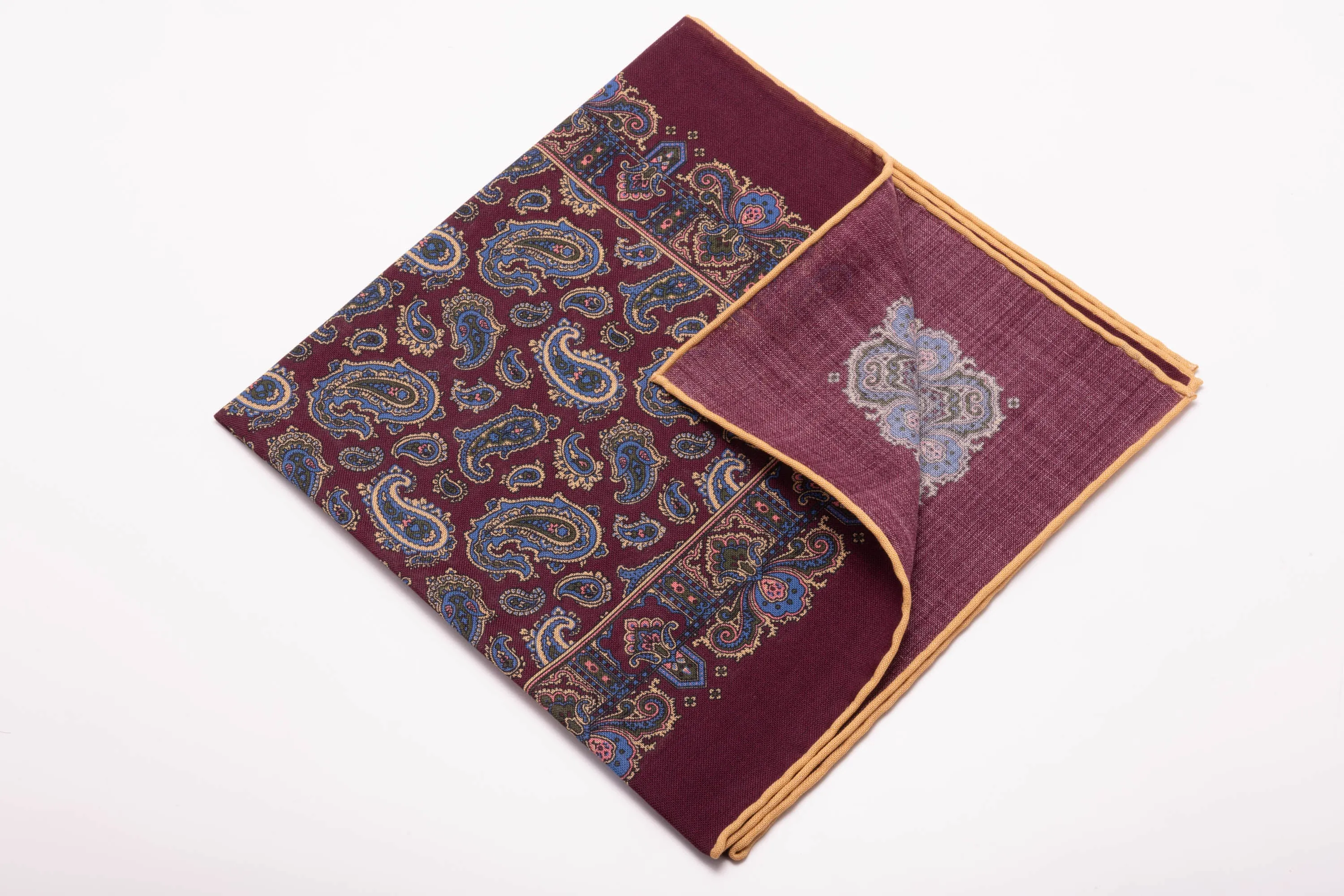 Burgundy Paisley Silk Wool Pocket Square