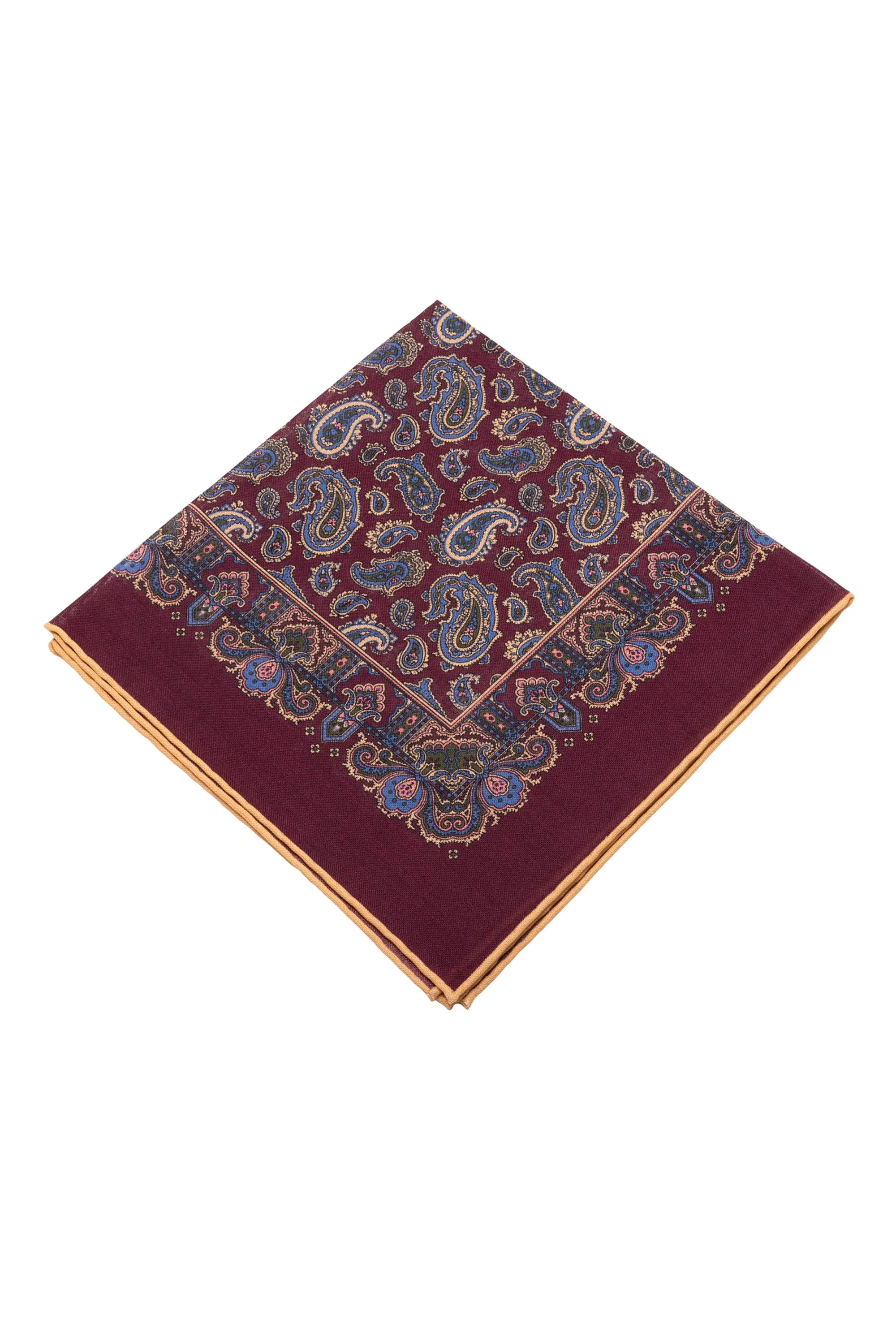 Burgundy Paisley Silk Wool Pocket Square