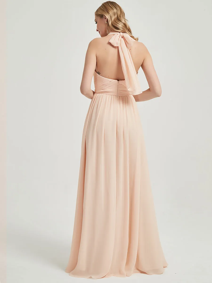 Burnt Orange Pleated Convertible Maxi Chiffon Bridesmaid Dress