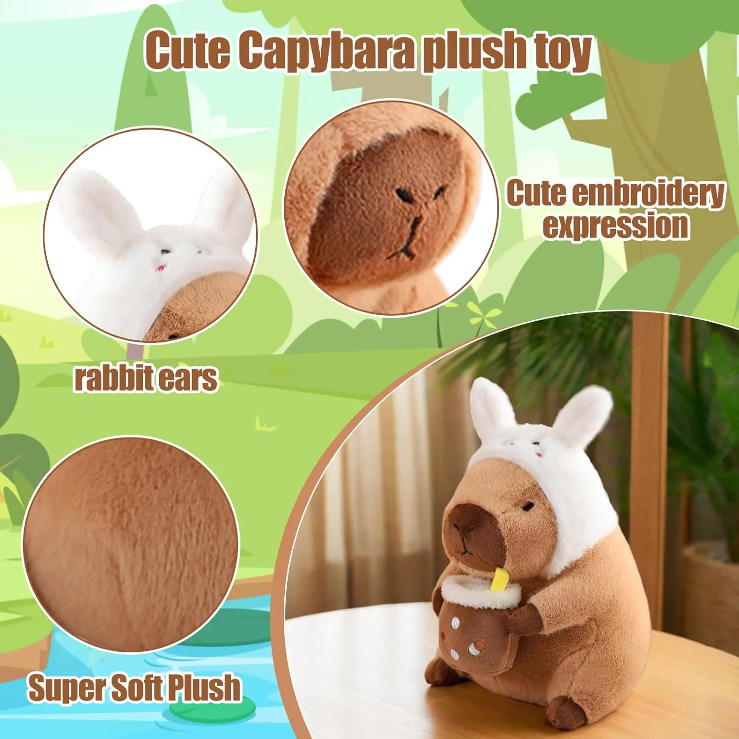 Capybara Wearing Bunny Hat Plush Toy