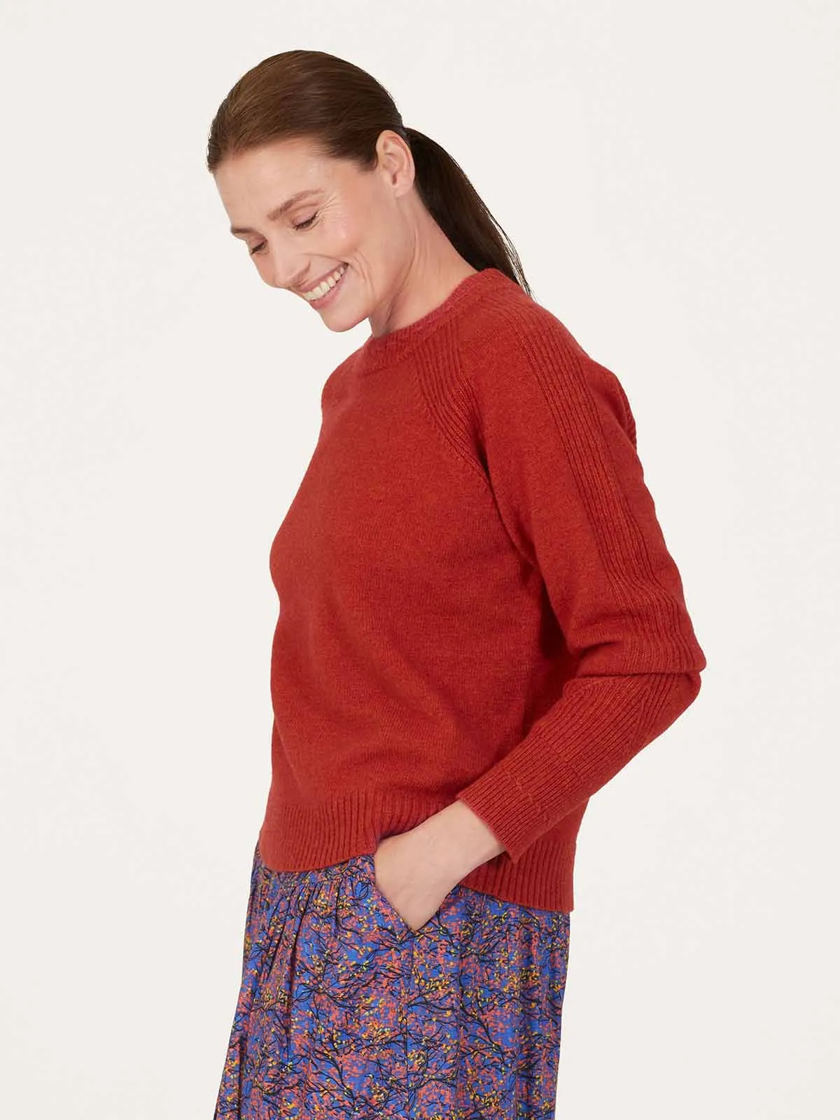 Celaeno Lambswool Funnel Neck Jumper - Dark Flame Orange