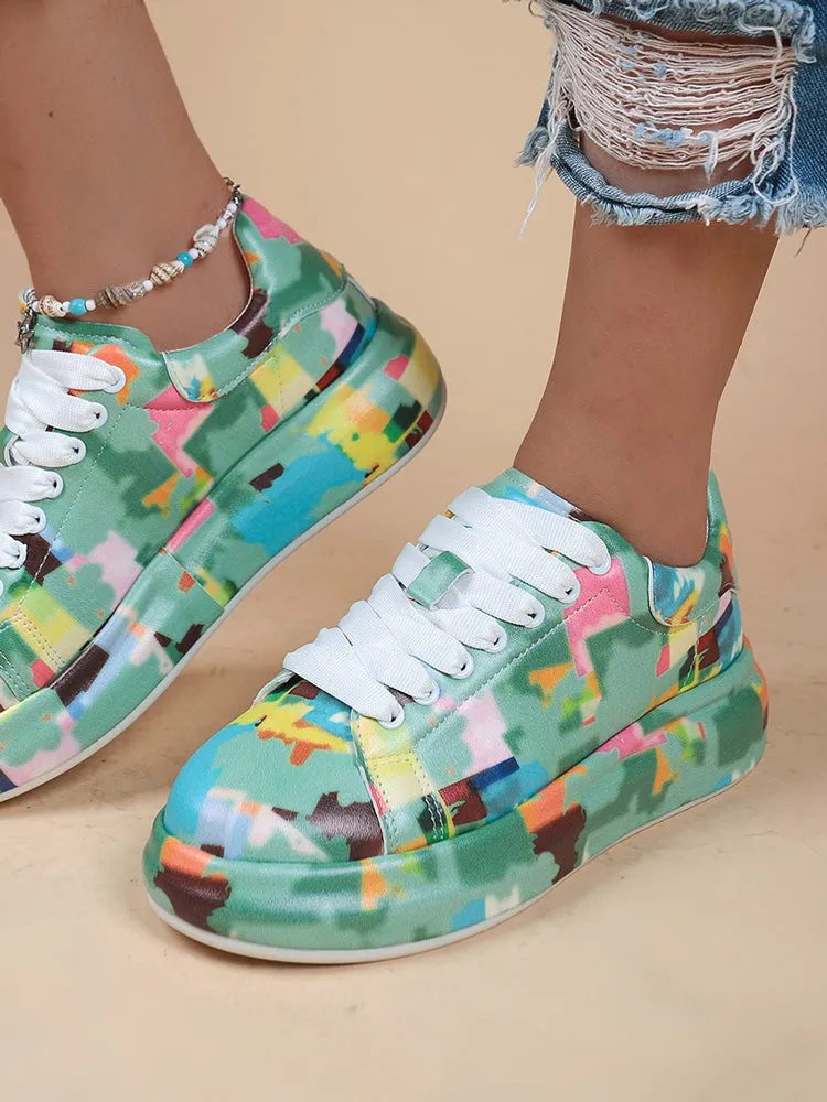 Colorful Printed Lace-up Sneakers