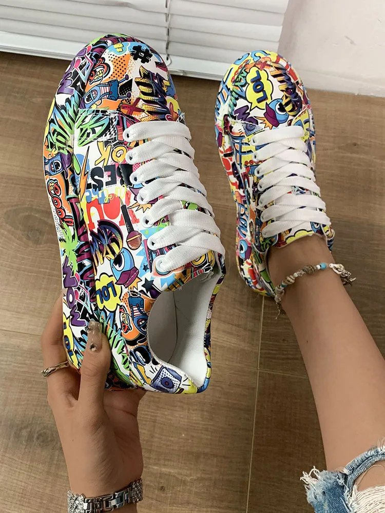 Colorful Printed Lace-up Sneakers