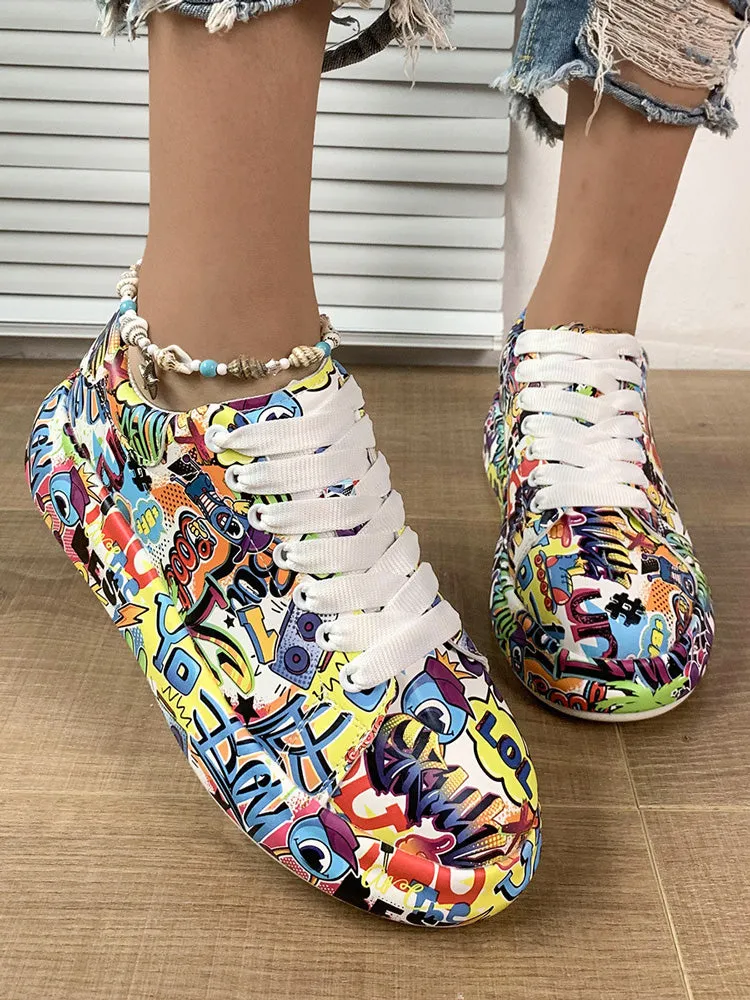 Colorful Printed Lace-up Sneakers