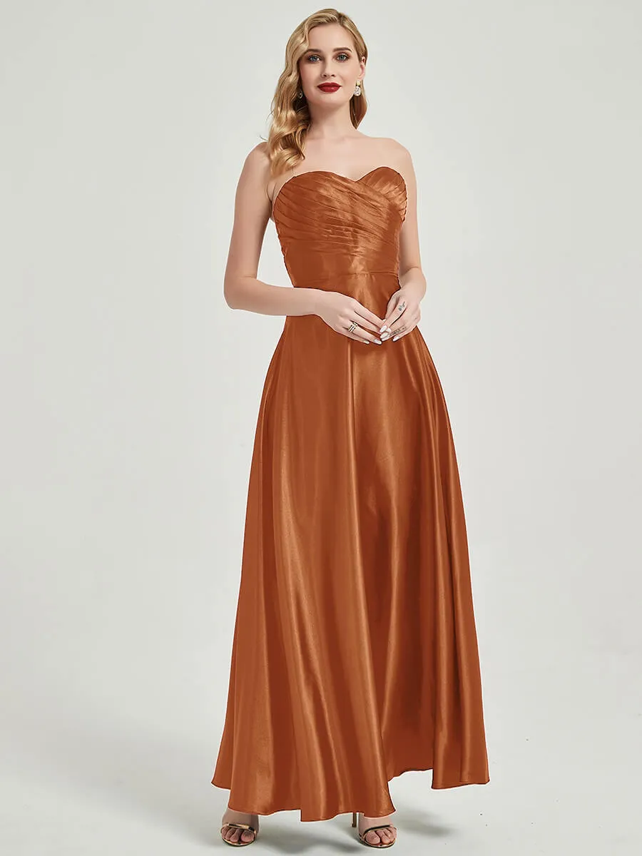 Cooper Satin Sweetheart Strapless Floor Length Pleated Bridesmaid Dress