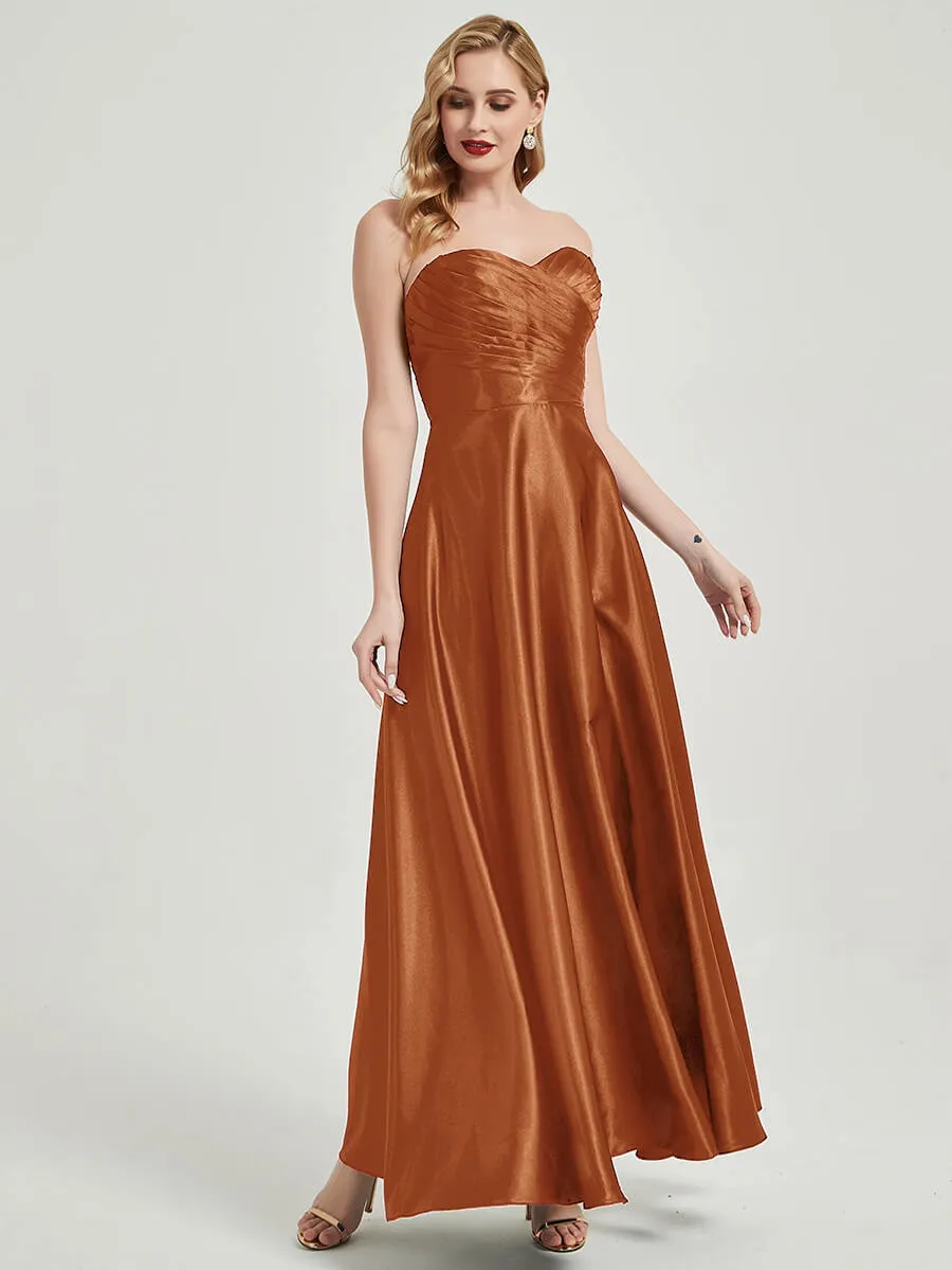 Cooper Satin Sweetheart Strapless Floor Length Pleated Bridesmaid Dress