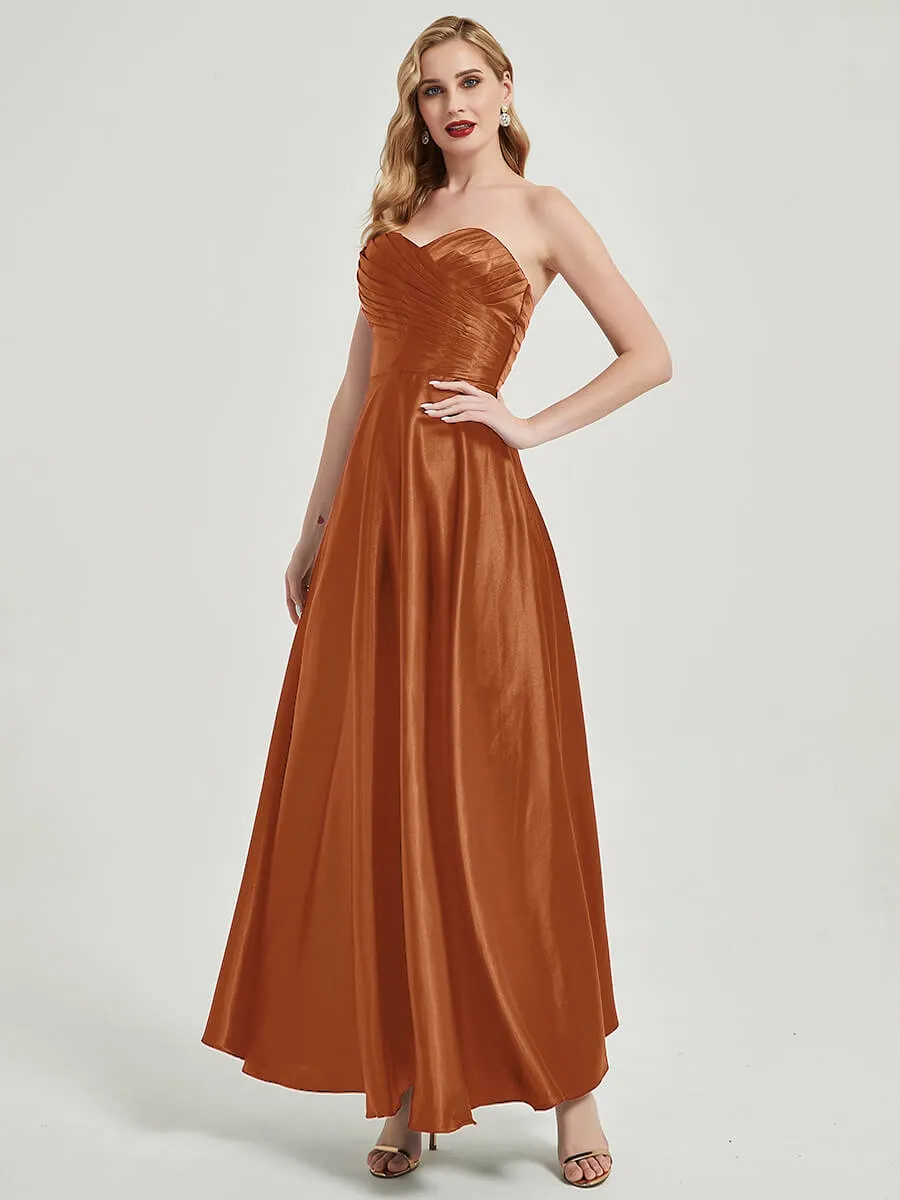 Cooper Satin Sweetheart Strapless Floor Length Pleated Bridesmaid Dress