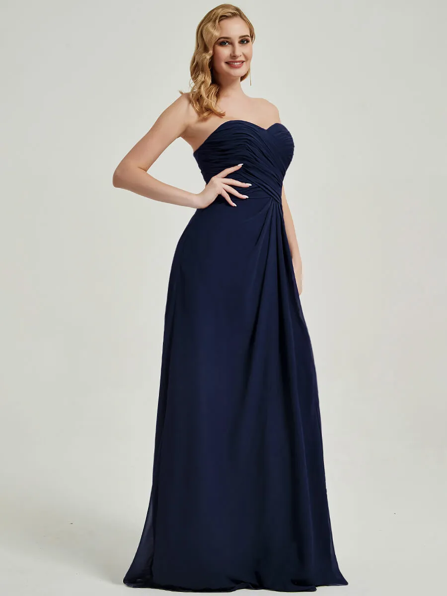 Cornflower Blue Strapless Floor-Length Slit A-Line Bridesmaid Dress