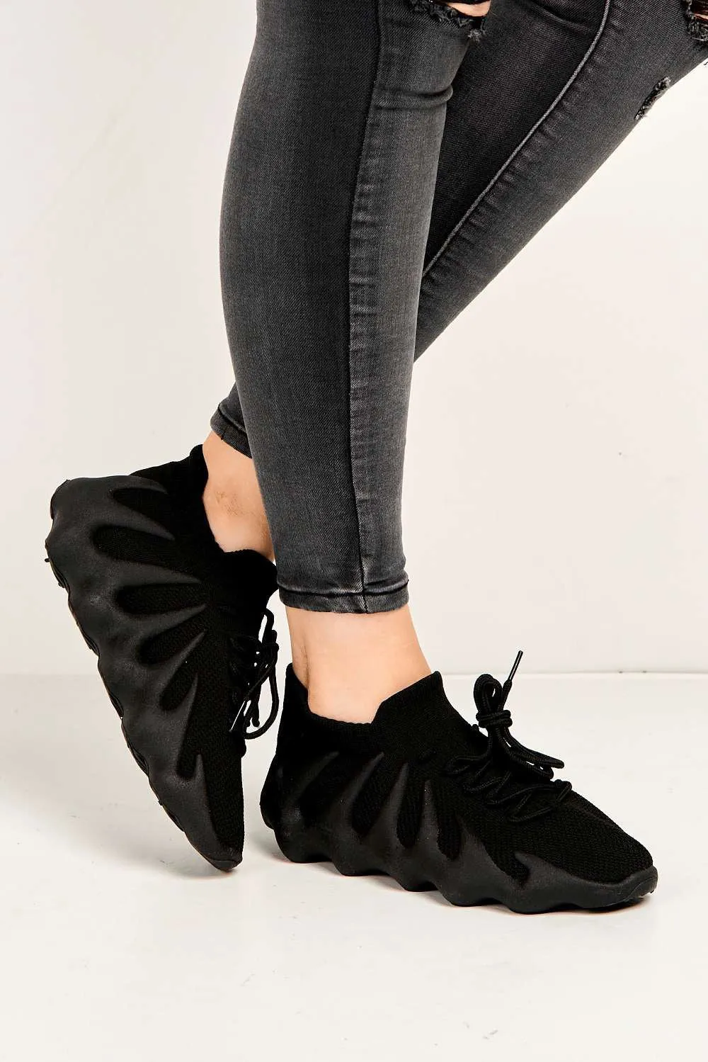 Desirae Structured Sole Lace-up Trainers in Black