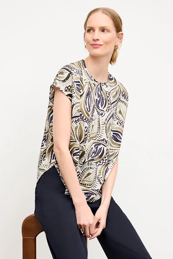 Didion Top - Washable Silk Charmeuse :: Brushstroke Paisley