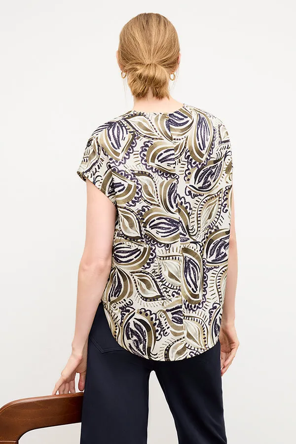 Didion Top - Washable Silk Charmeuse :: Brushstroke Paisley