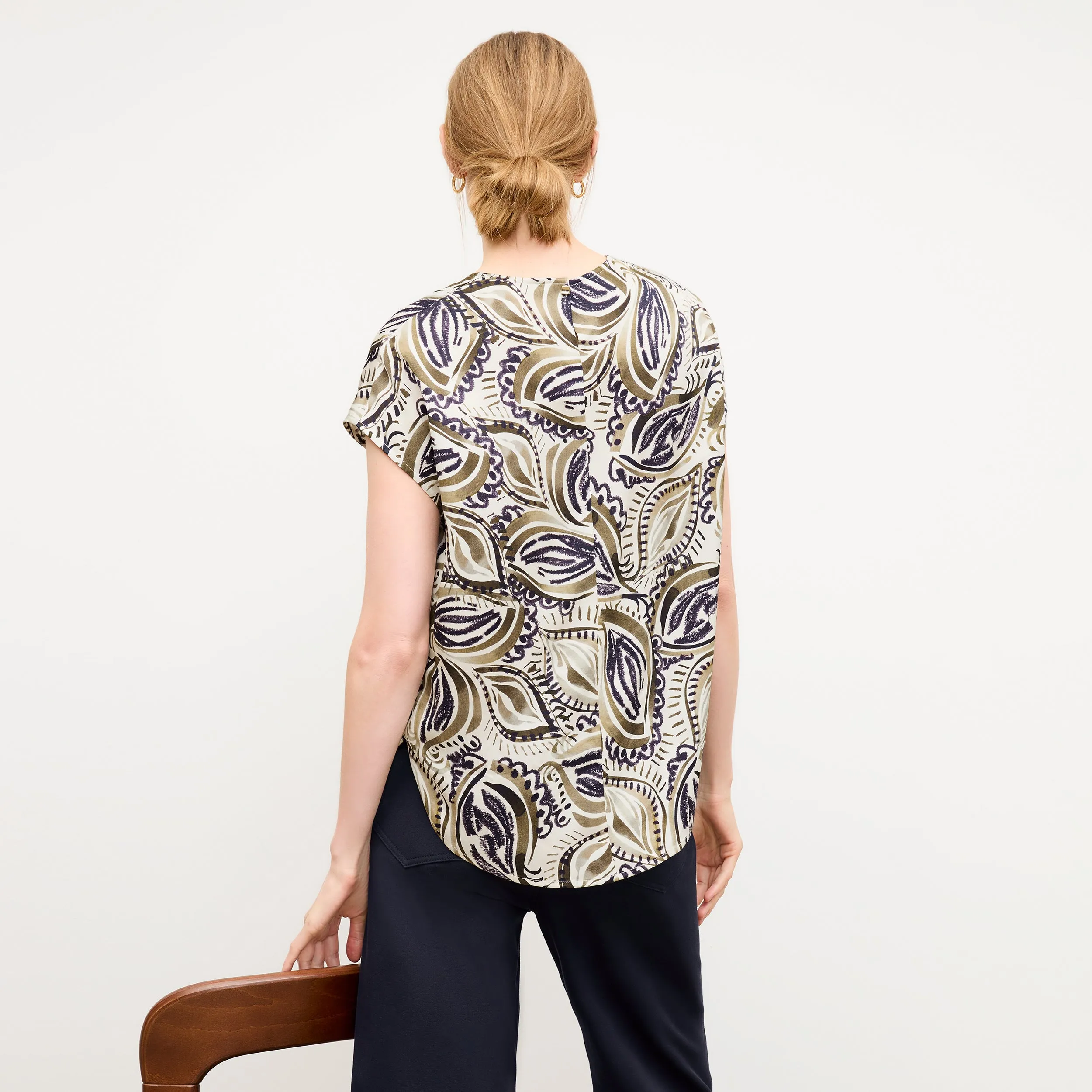 Didion Top - Washable Silk Charmeuse :: Brushstroke Paisley