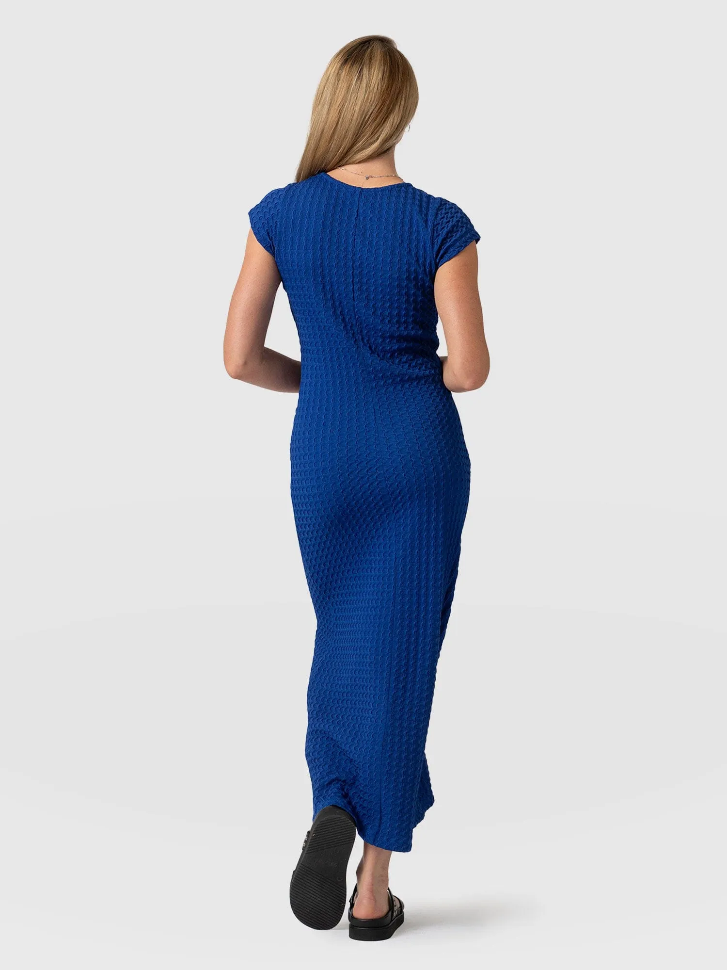 Edna Scoop Neck Midaxi Dress - Blue Jacquard