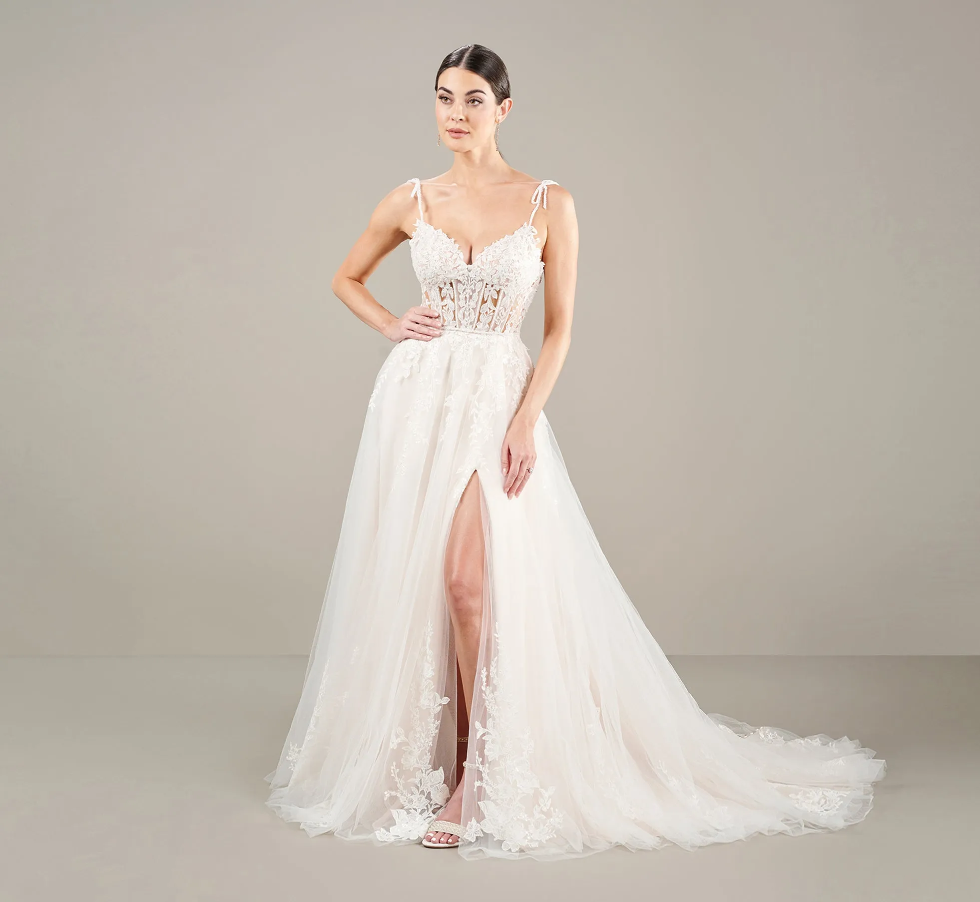 Elegant A Line Gown In Ivory Almond