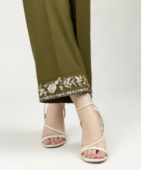 Embroidered Linen Straight Pants