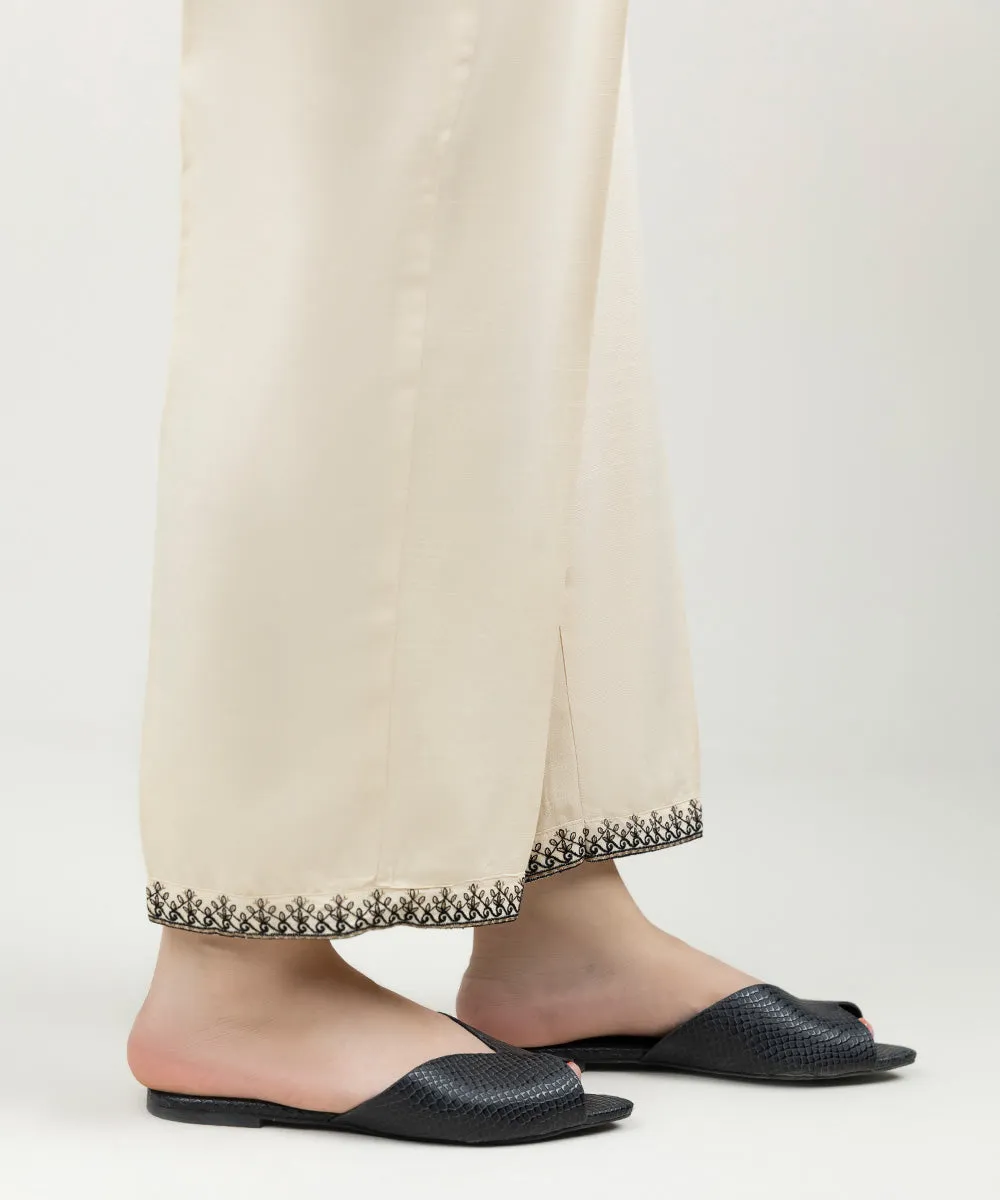 Embroidered Linen Straight Pants