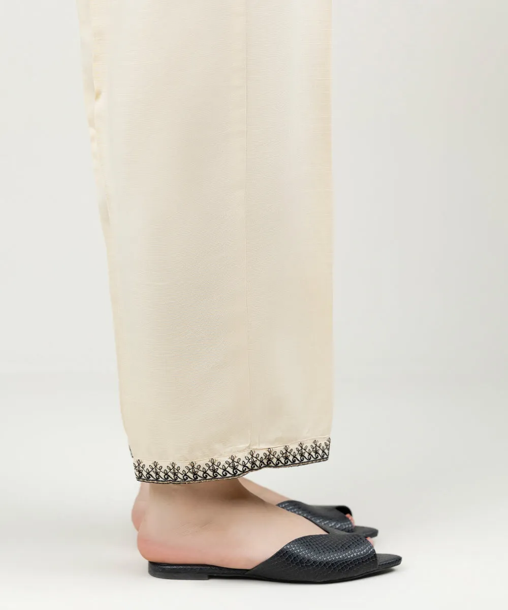 Embroidered Linen Straight Pants