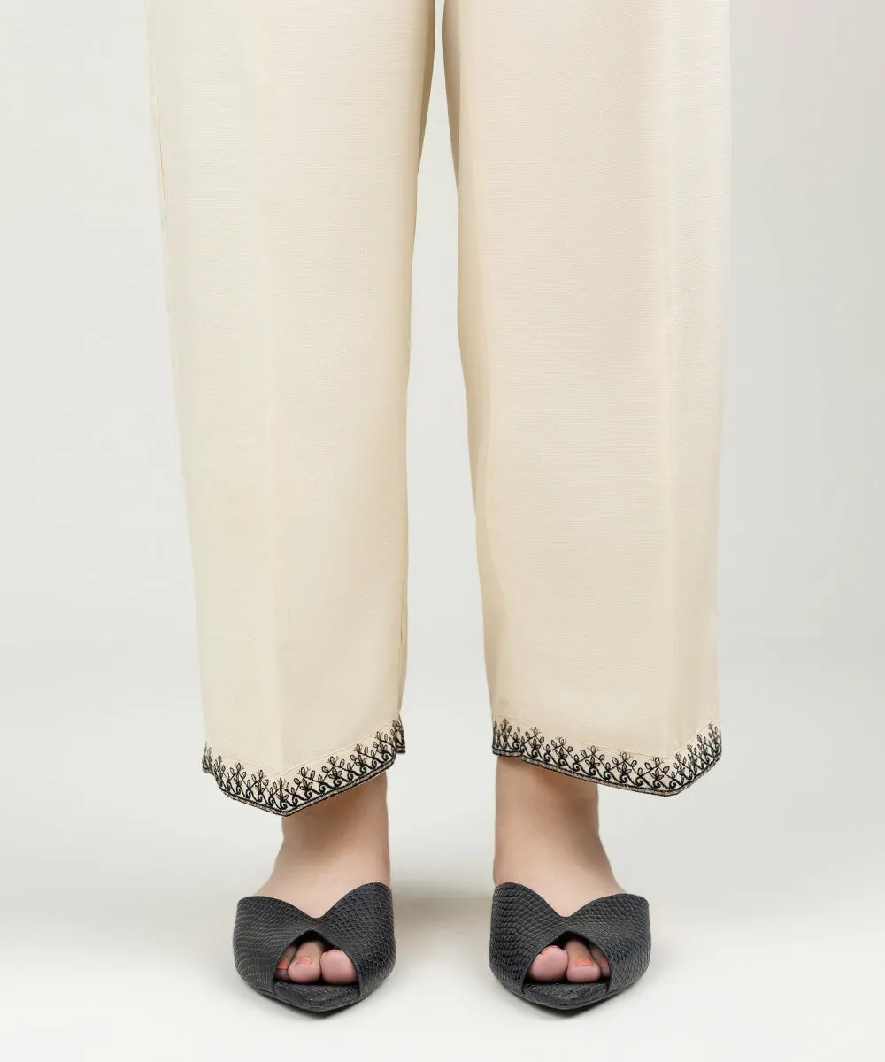 Embroidered Linen Straight Pants