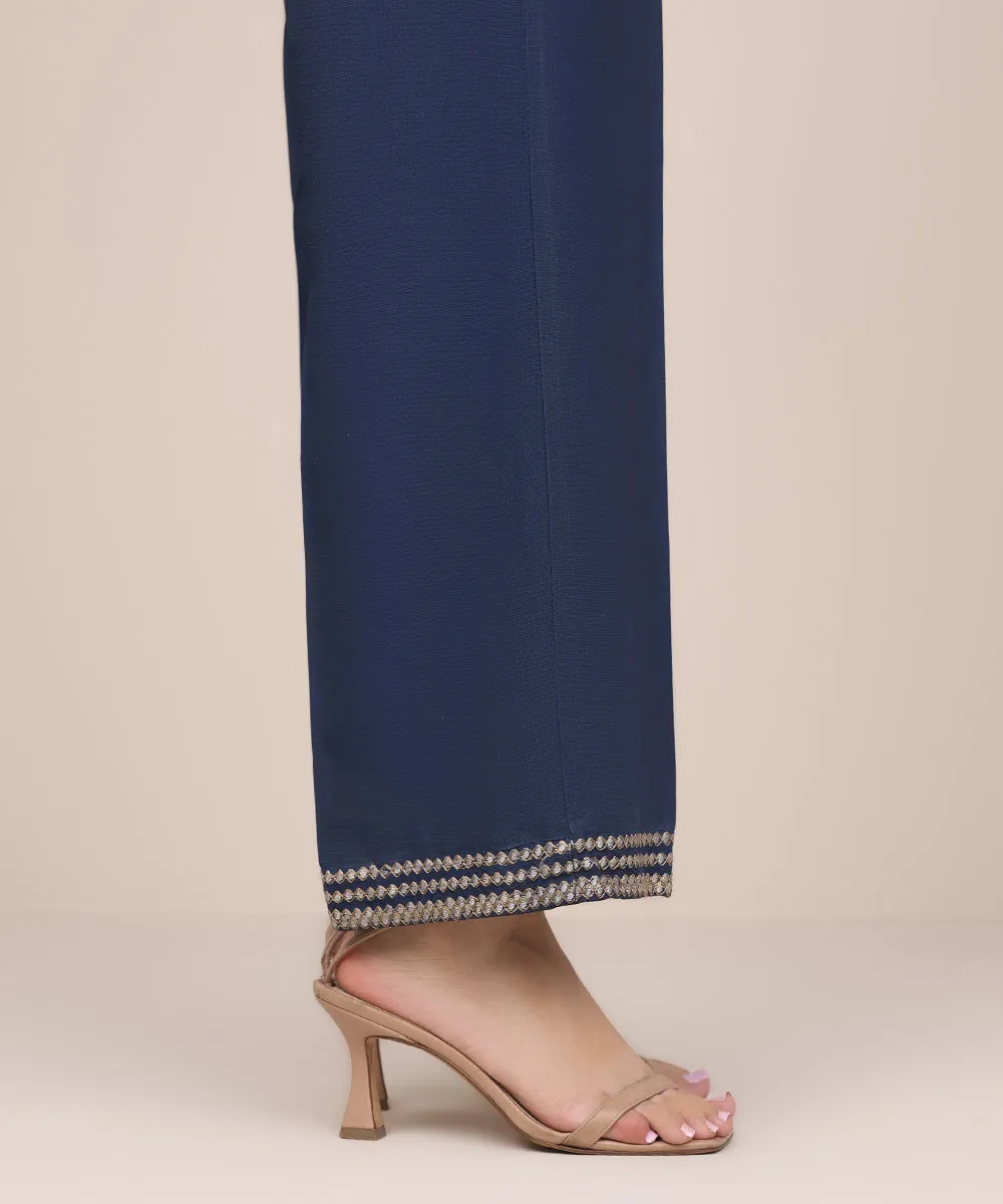 Embroidered Raw Silk Pants