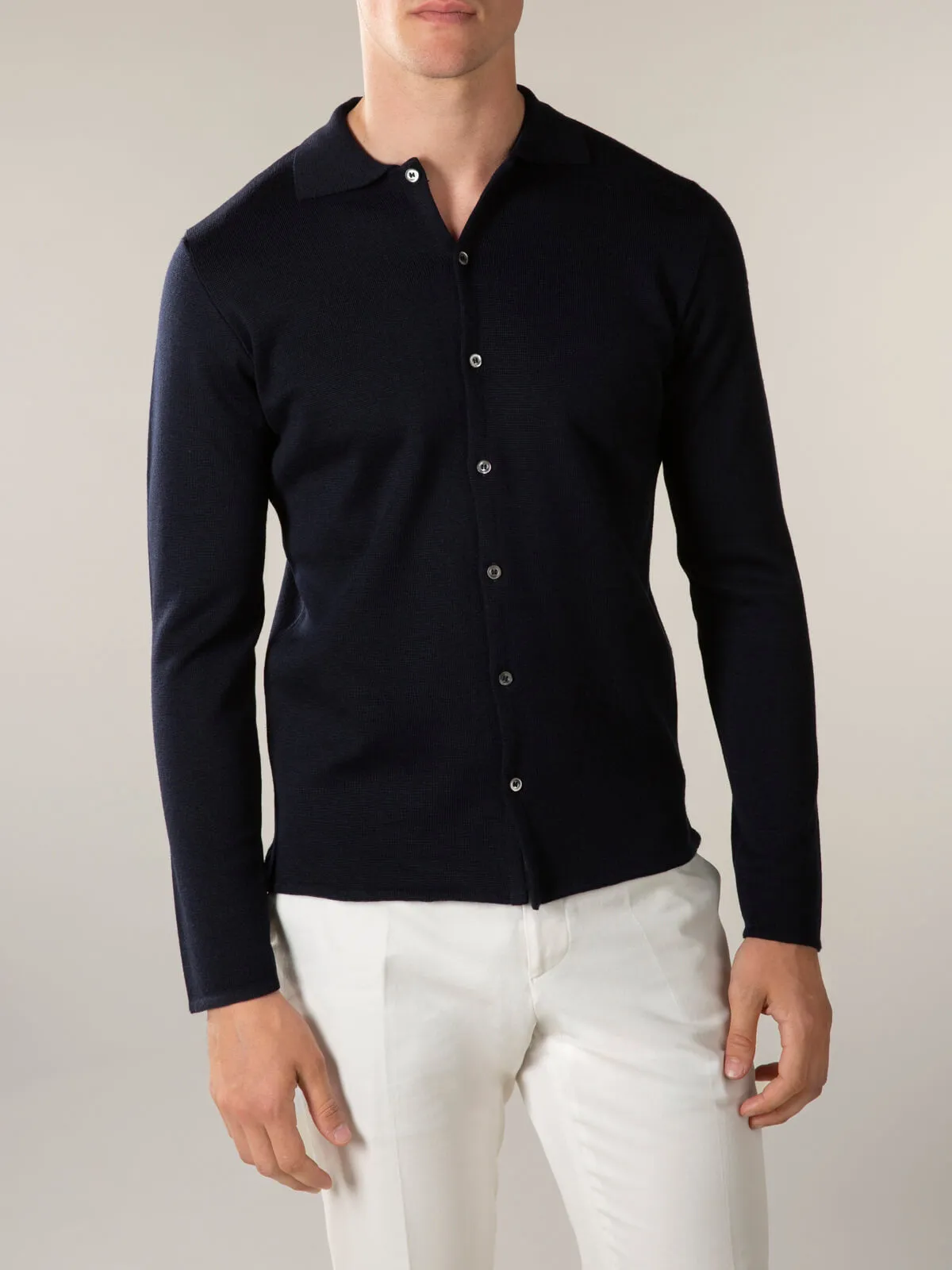 Extrafine Merino Knitted Shirt Navy