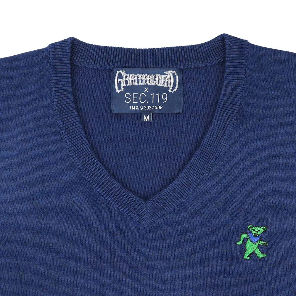 Grateful Dead | V Neck Sweater | Dancing Bear in Navy