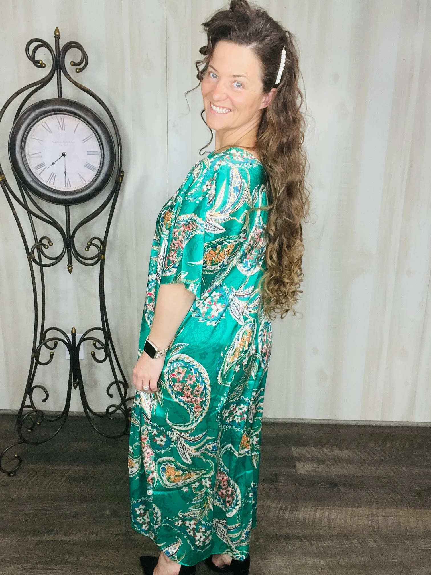 Green & Paisley Satin Dress