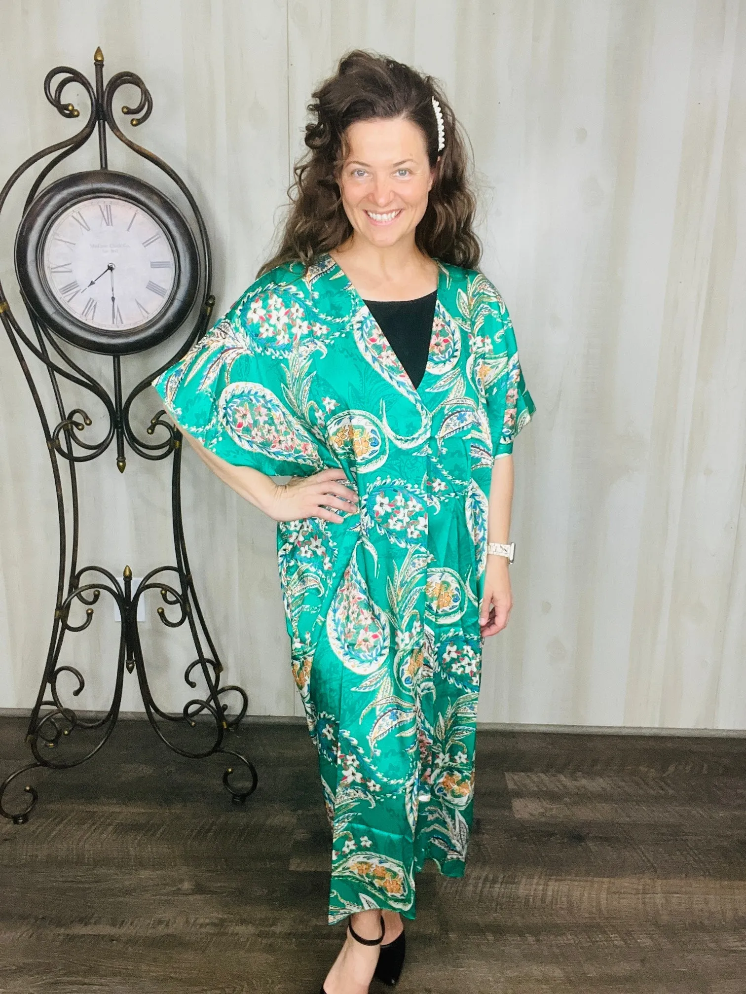 Green & Paisley Satin Dress