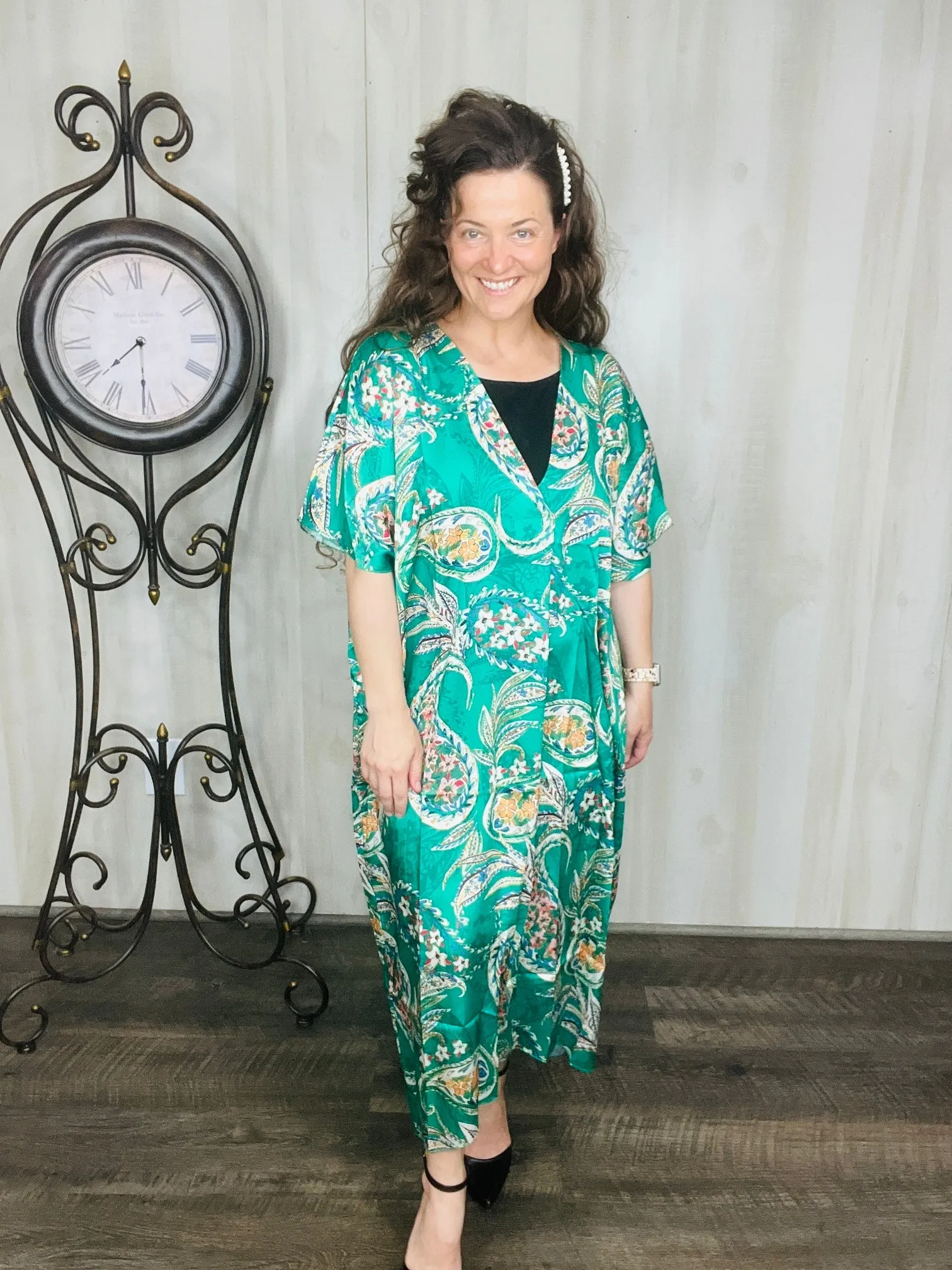 Green & Paisley Satin Dress