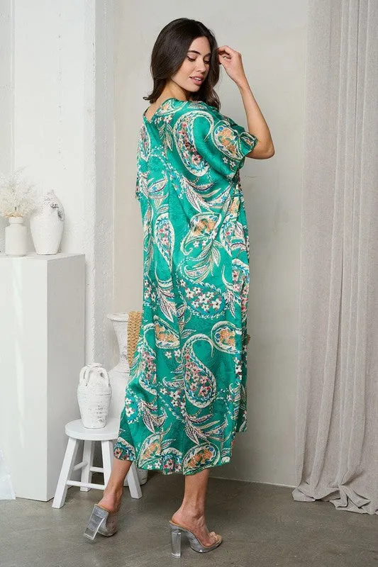 Green & Paisley Satin Dress