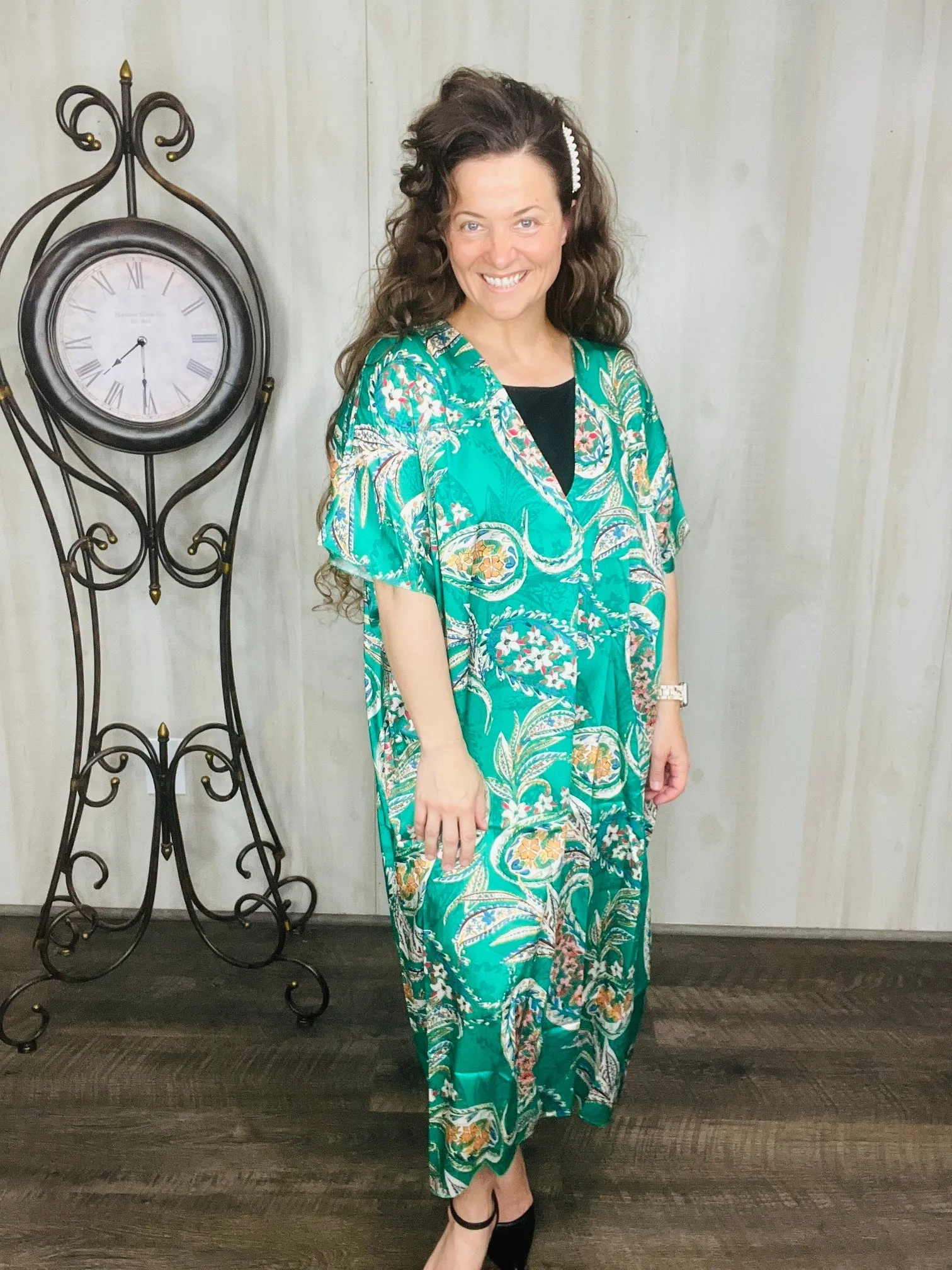 Green & Paisley Satin Dress