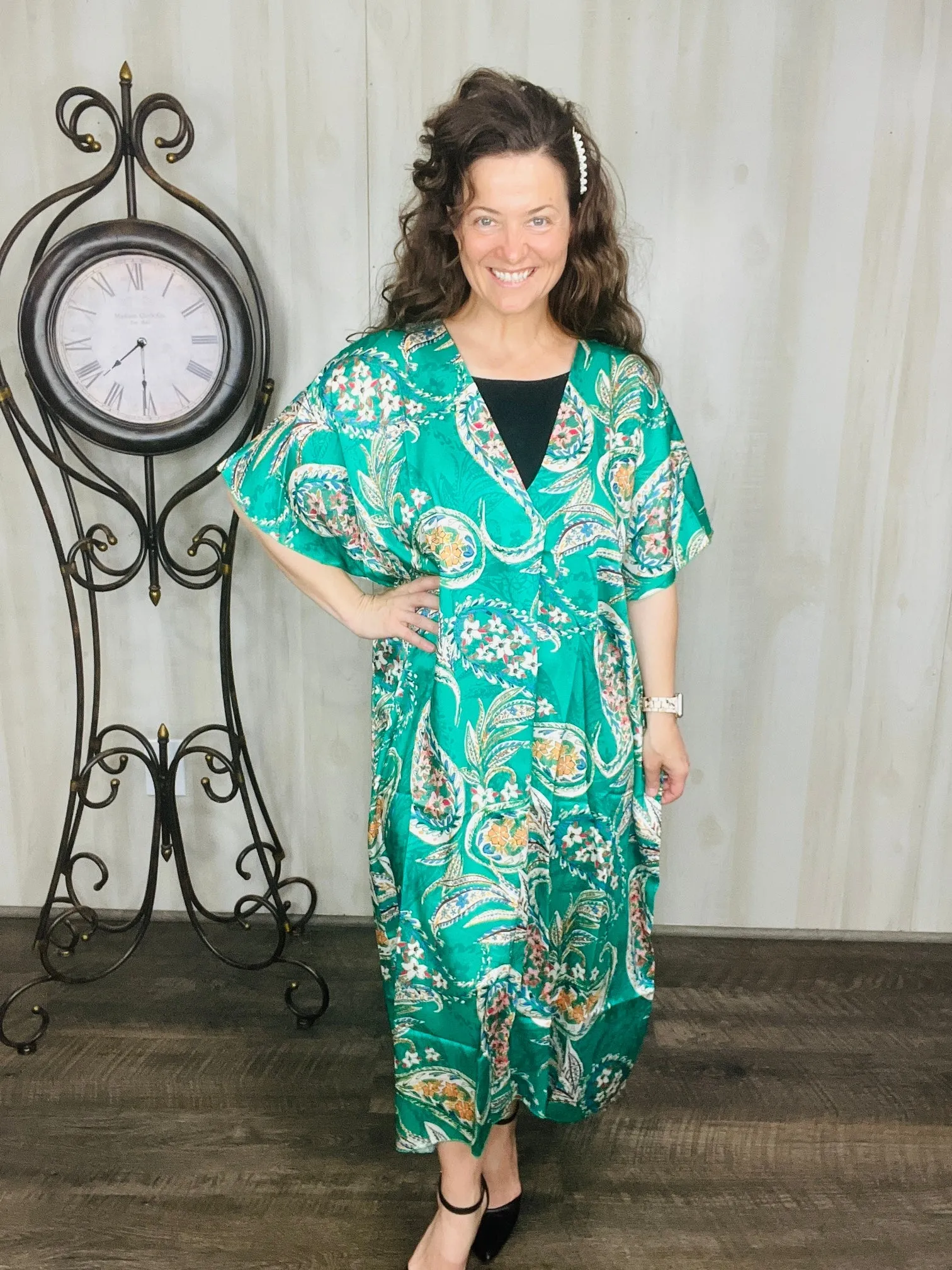 Green & Paisley Satin Dress