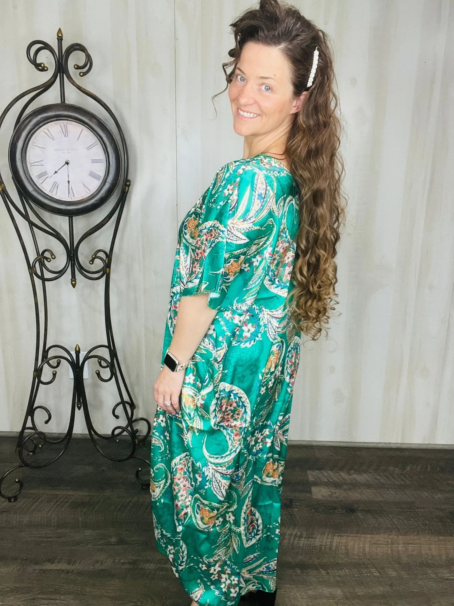 Green & Paisley Satin Dress