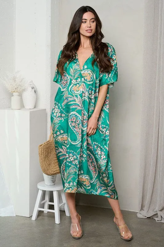 Green & Paisley Satin Dress