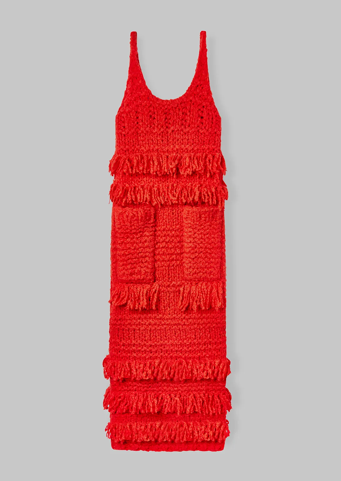 HANDKNIT FRINGE DRESS W/ PATCH POCKETS