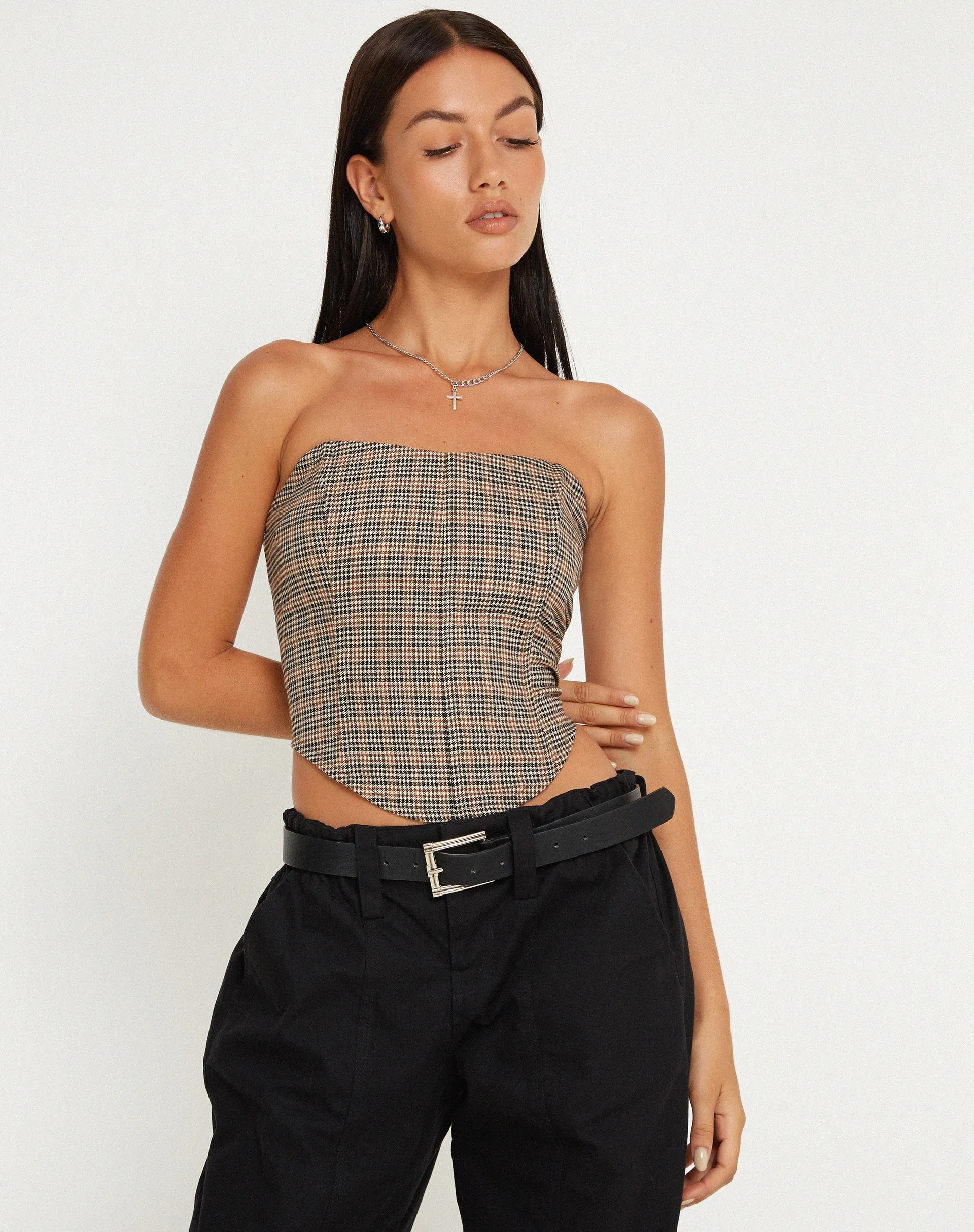 Kayashi Corset Top in Micro Brown Check