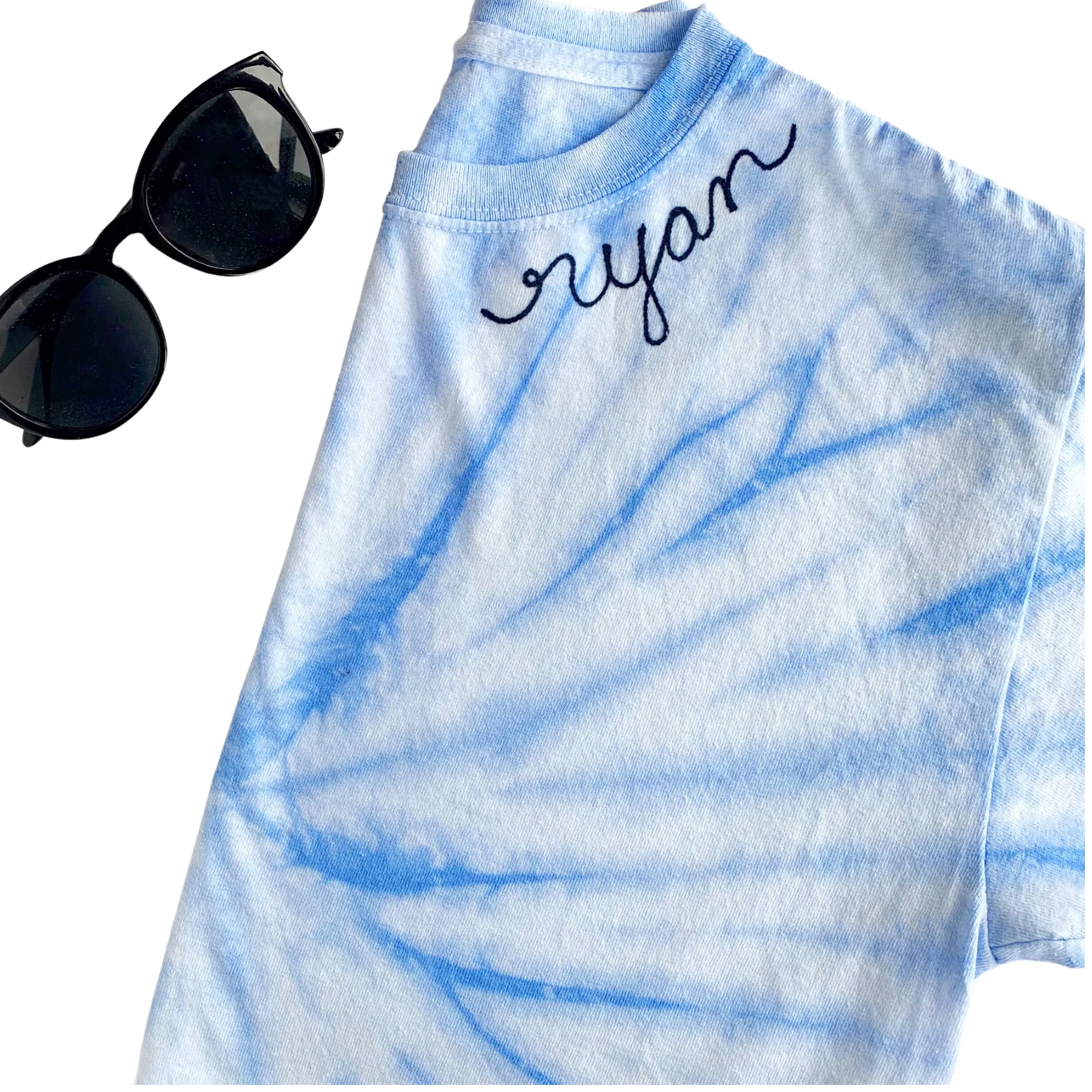 Kids Blue Tie Dye Embroidered Kids Shirt